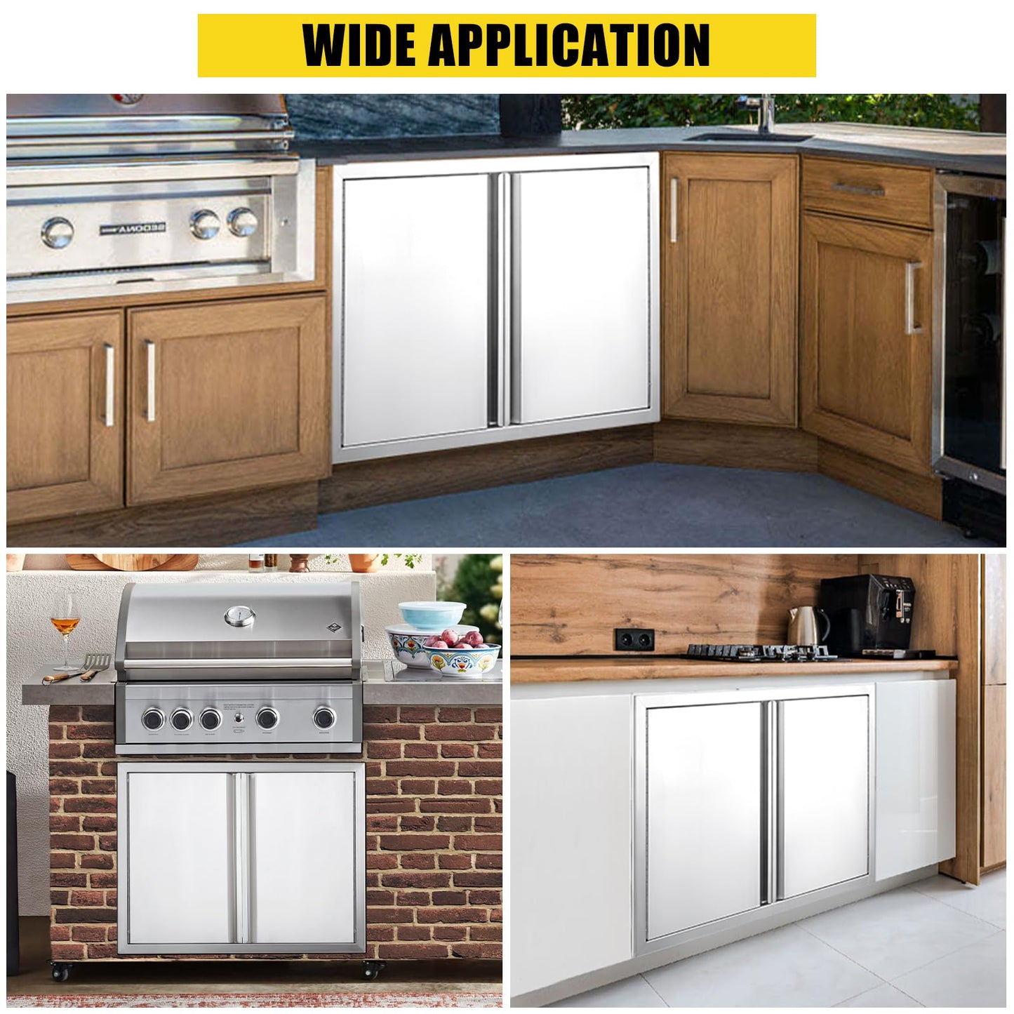 Garvee BBQ Access Door 24" W x 24" H, Double Outdoor Kitchen Door, Weatherproof Built in 304 Stainless Steel with Recessed Handle for Outside,Commercial,BBQ Island,Grilling Station,Outside Cabinet