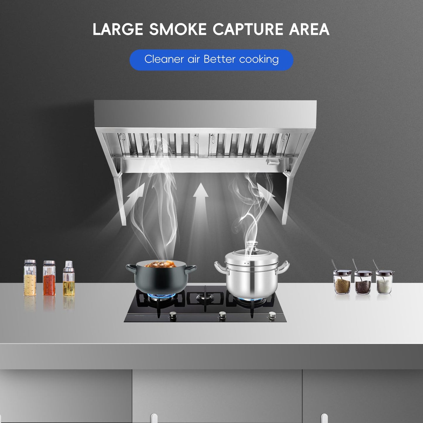 Garvee Commercial Exhaust Hood 8FT Rust Resistant 201 Stainless Steel with 4 Detachable U-shaped Grid Oil Filter Mesh for Kitchen Restaurant