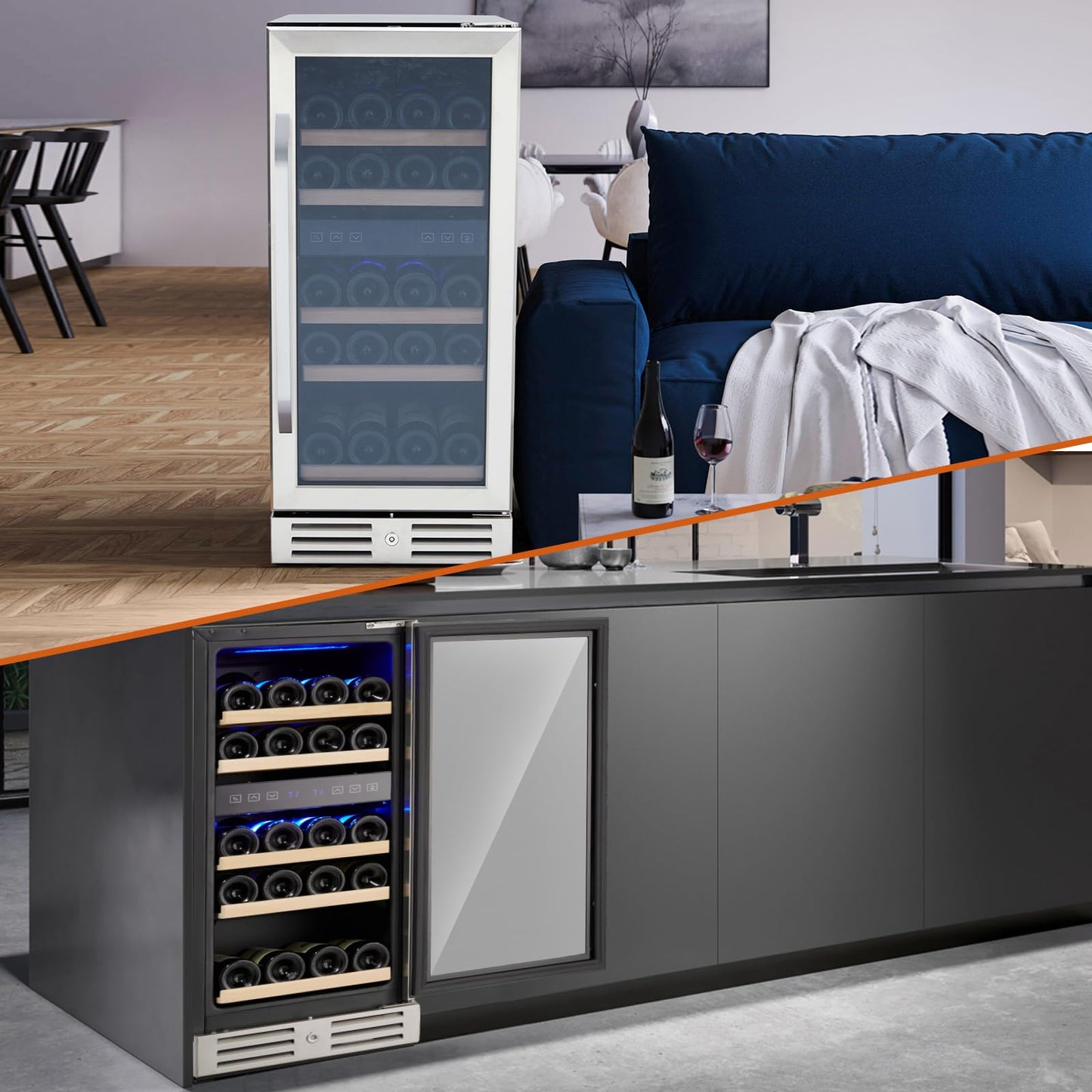 Garvee 15 Inch Wine Cooler Under Counter 29 Bottle Dual Zone Wine Refrigerator with Stainless Steel Digital Temperature Control for Kitchens Bar