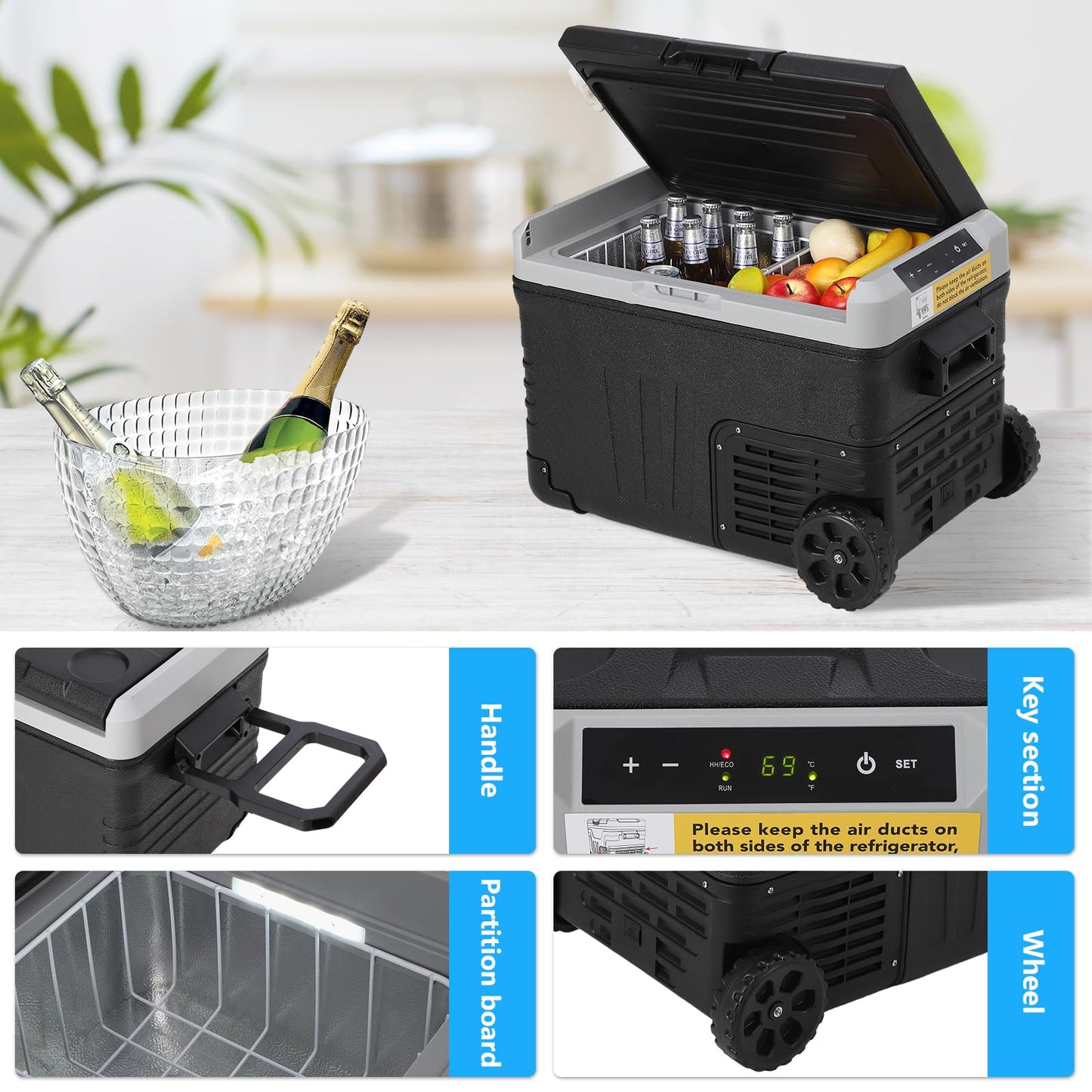 Garvee 37Qt (35L) Dual Zone Car Refrigerator, -4℉-68℉, 12V/24V Electric Cooler, Portable Freezer for Car, Truck, Home Use