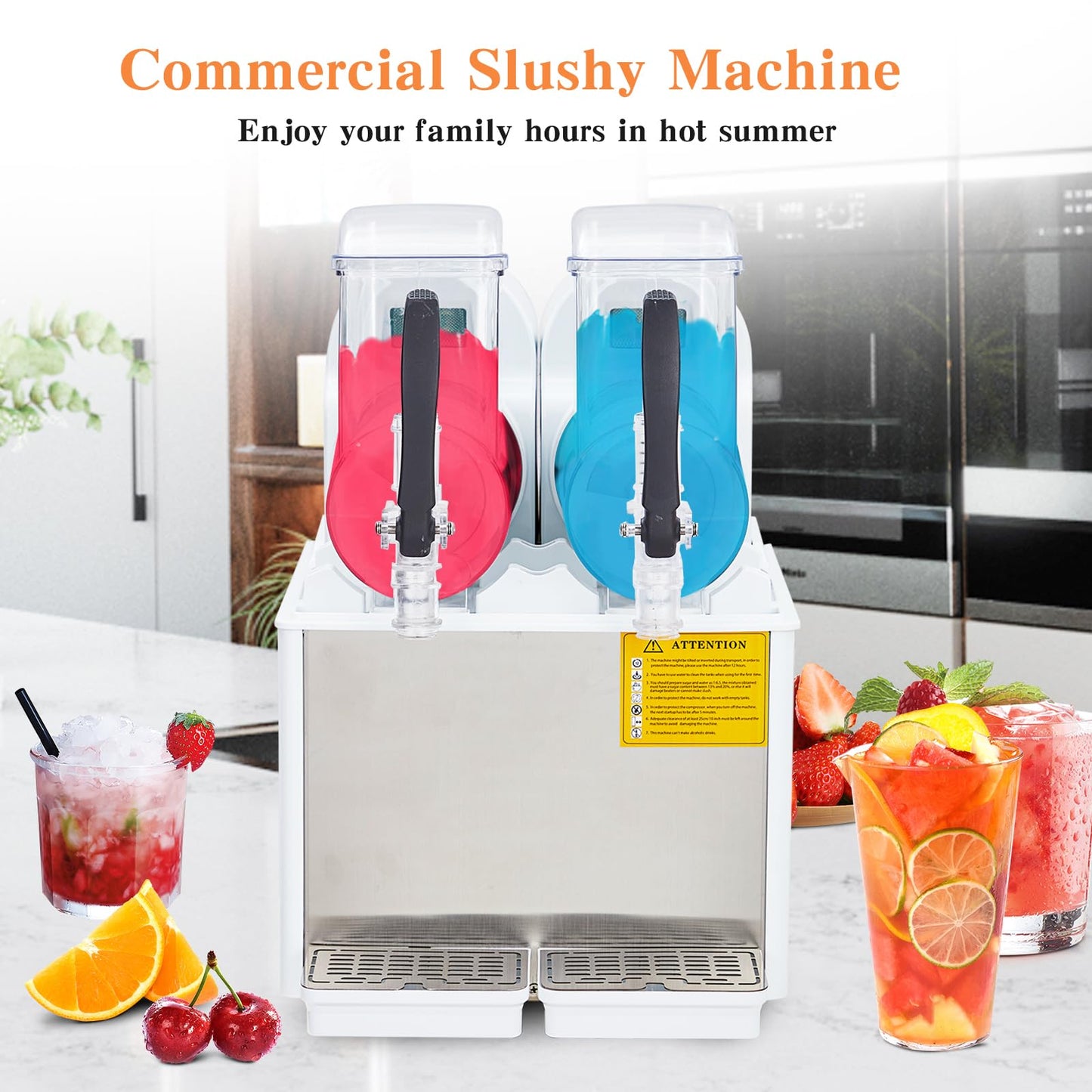 Garvee Commercial Slushy Machine 7.2L (0.95Gal x2) 370W – Dual-Tank Stainless Steel for Frozen Drinks & Margaritas, Commercial Use
