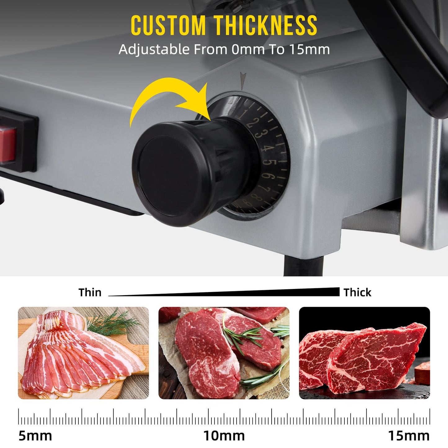 Garvee 10-Inch Commercial Deli Meat Slicer | 240W Semi-Automatic Electric Slicer for Meat, Cheese, Bread, and Vegetables | Adjustable Thickness and Easy to Clean