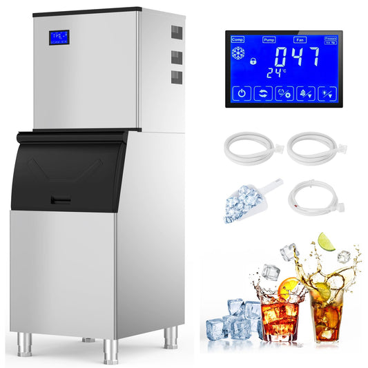 Garvee Commercial Ice Maker Machine 350Lbs/24H, Pro Compressor&ETL Approval, Industrial Ice Machine, 250Lbs Storage Bin, 700W Auto Self-Cleaning, Stainless Steel Ice Maker for Bar/Cafe/Restaurant/Business