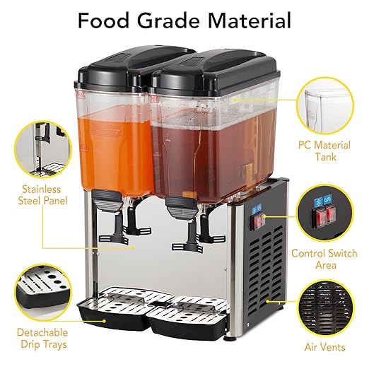 GARVEE 36L (9.6 Gallon) Commercial Juice Dispenser, 2 Tanks, Stainless Steel Beverage Dispenser for Home, Hospitality