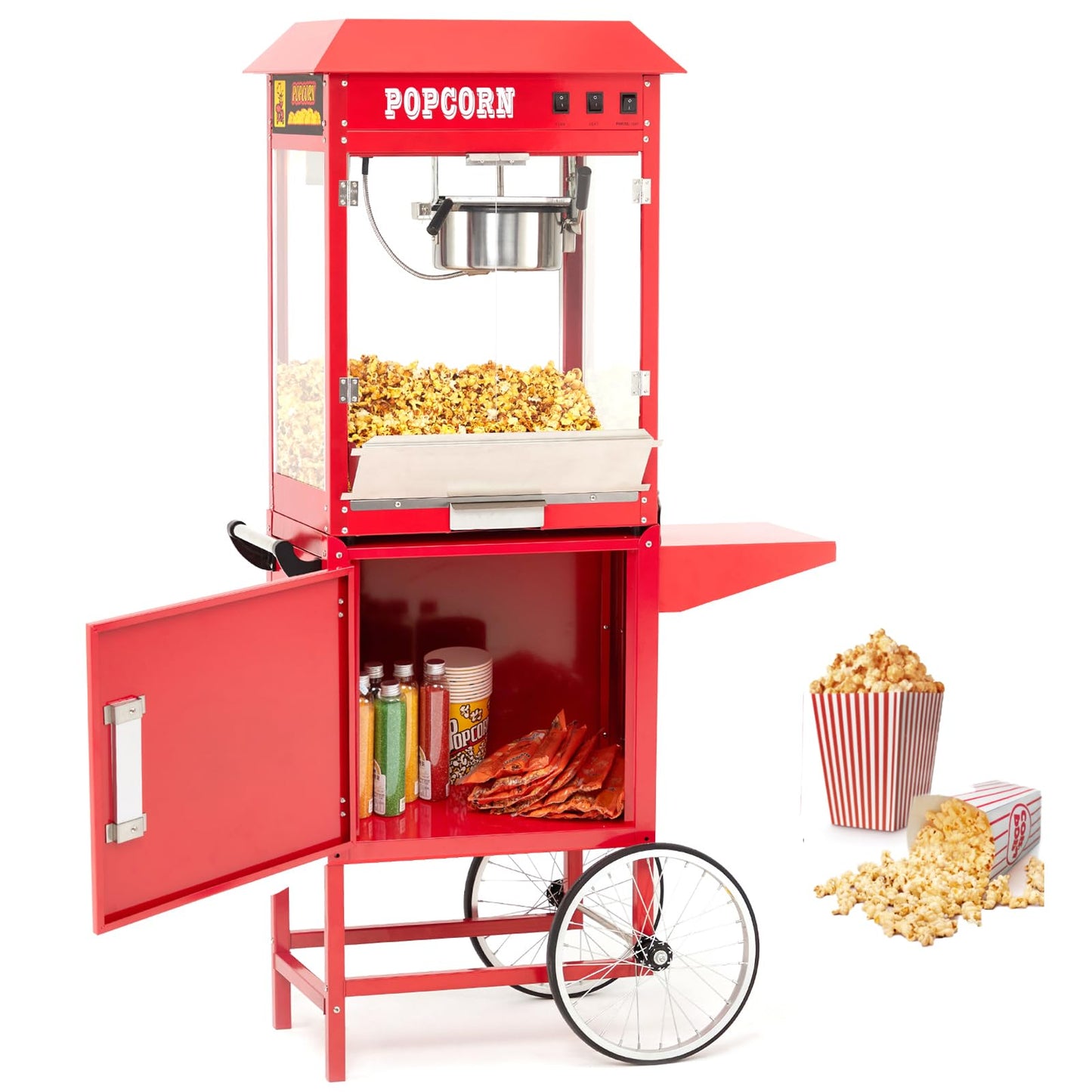 Garvee Popcorn Machine, Commercial Popcorn Machine With Cart, Popcorn Maker Machine With Stainless-Steel 8oz Kettle Makes Up To 60 Cups, Vintage Style