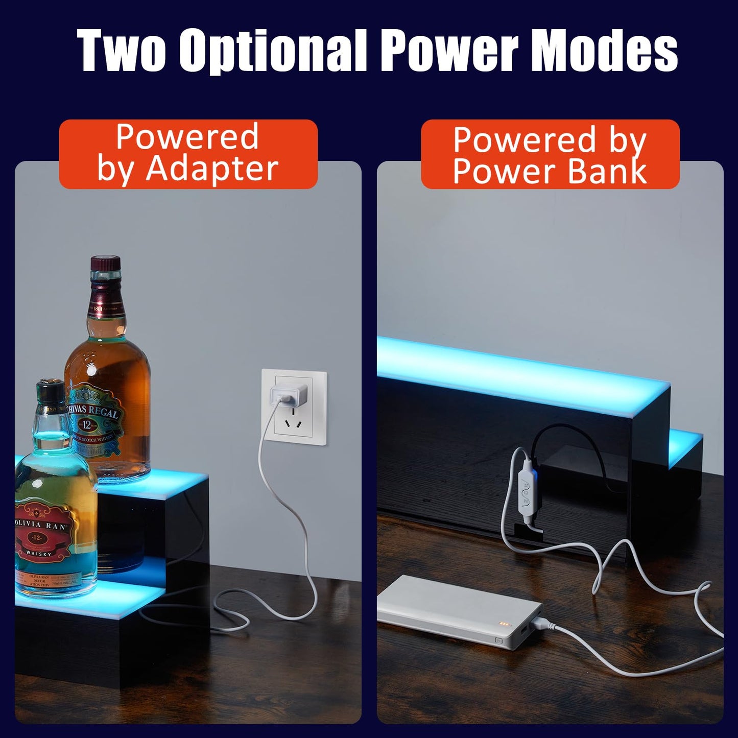 Garvee 24" LED Acrylic Bar Bottle Display Shelf - 2-Tier Commercial/Home Liquor Shelf with Remote & App Control, 20 Static Colors, USB-Powered