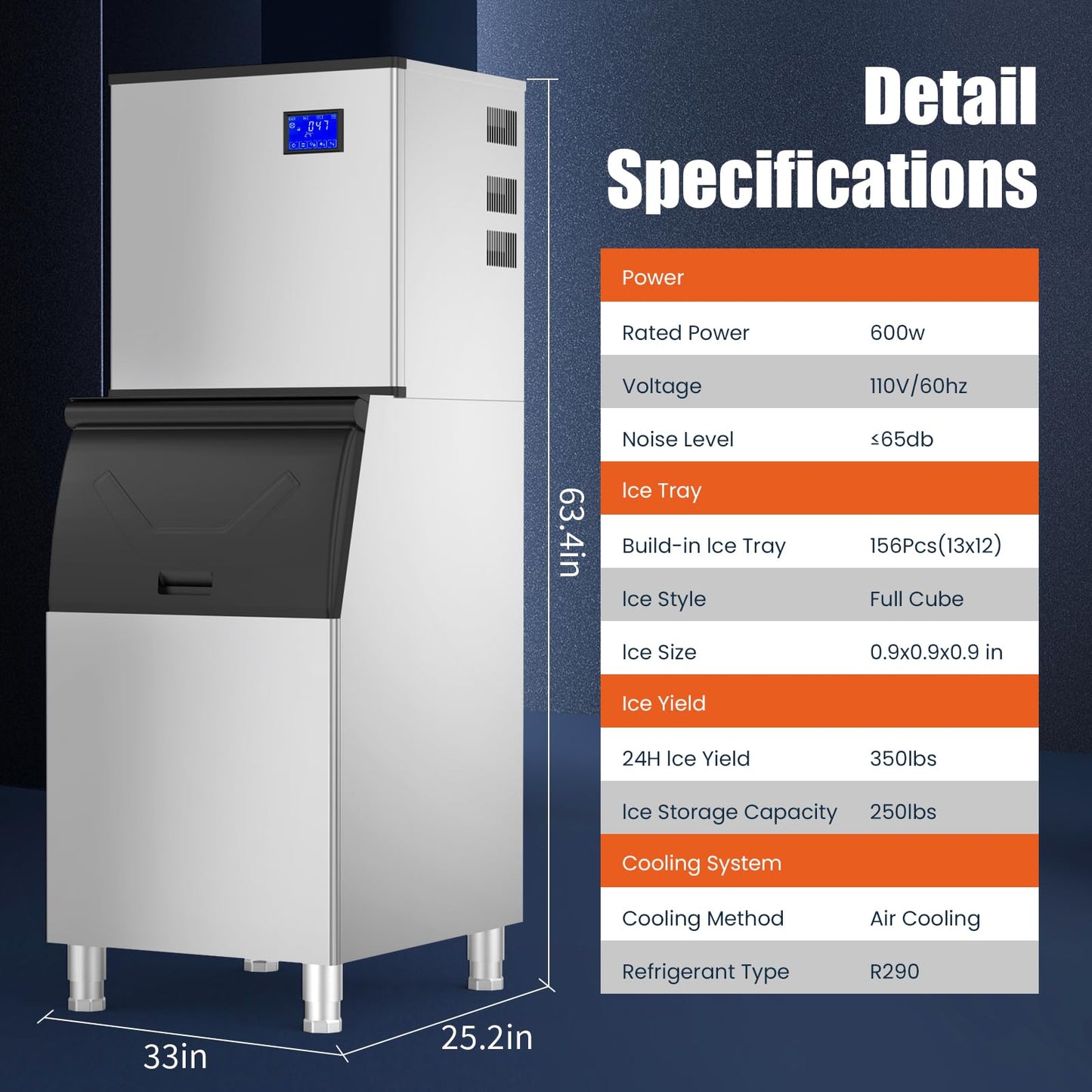Garvee Commercial Ice Maker Machine 350Lbs/24H, Pro Compressor&ETL Approval, Industrial Ice Machine, 250Lbs Storage Bin, 700W Auto Self-Cleaning, Stainless Steel Ice Maker for Bar/Cafe/Restaurant/Business