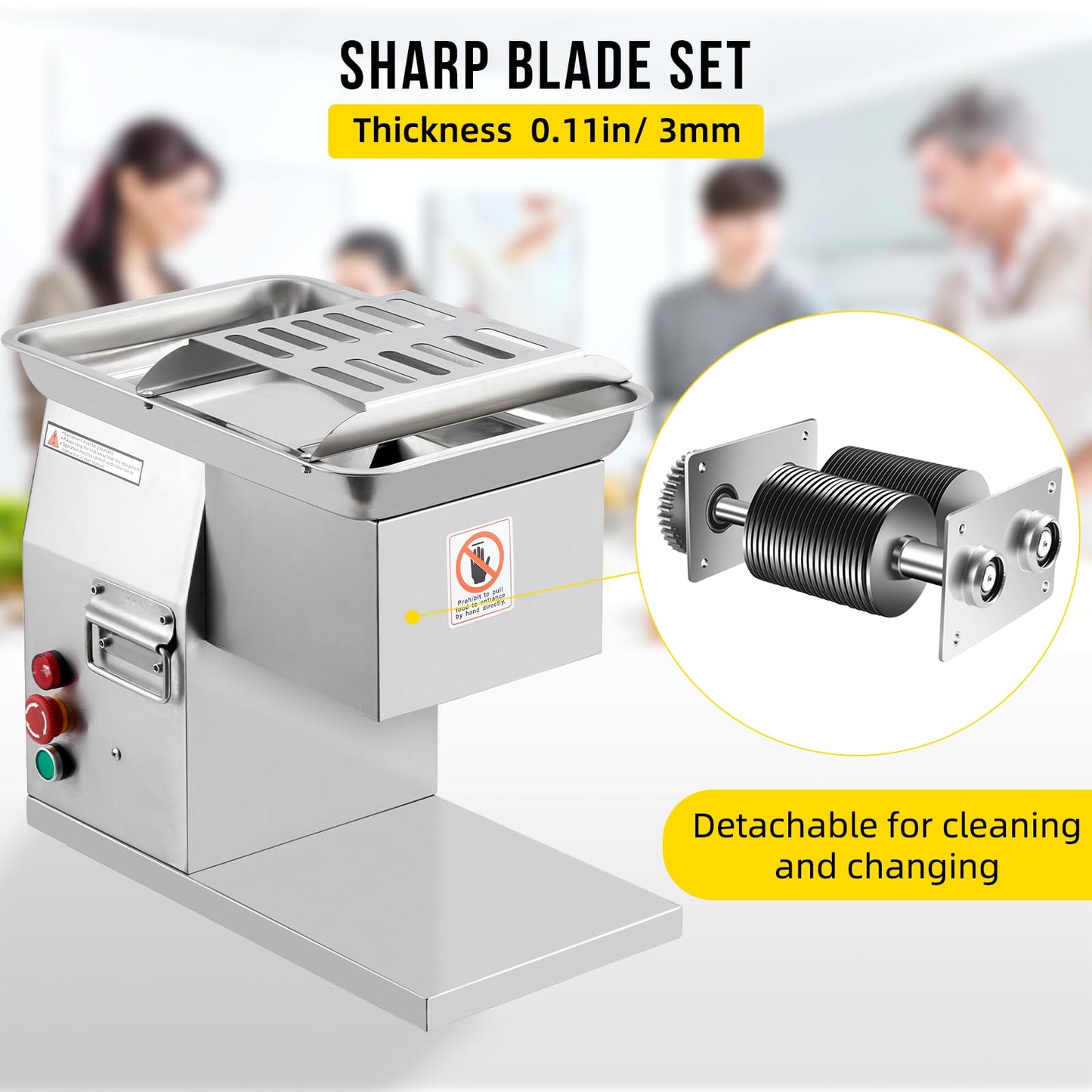 Garvee Electric Meat Slicer - 800W Pure Copper Motor, Automatic Operation, Detachable Stainless Steel Blade, 3mm Adjustable Thickness, Commercial Kitchen & Restaurant