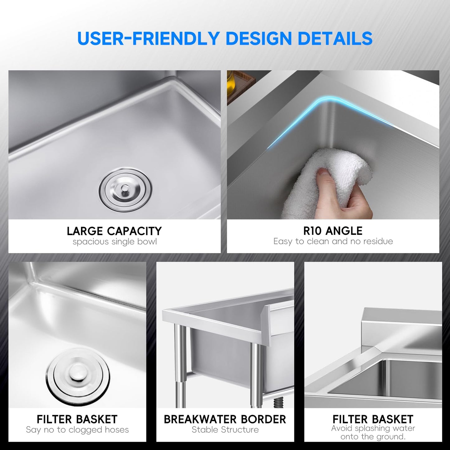 GARVEE 39.4"W x 19.7"D x 33.5"H Stainless Steel Utility Sink - Freestanding Double Bowl Prep Sink with Undershelf, Hot & Cold Water Pipes, and Faucet for Restaurants, Laundry Rooms, Garages, Bars, and Workshops