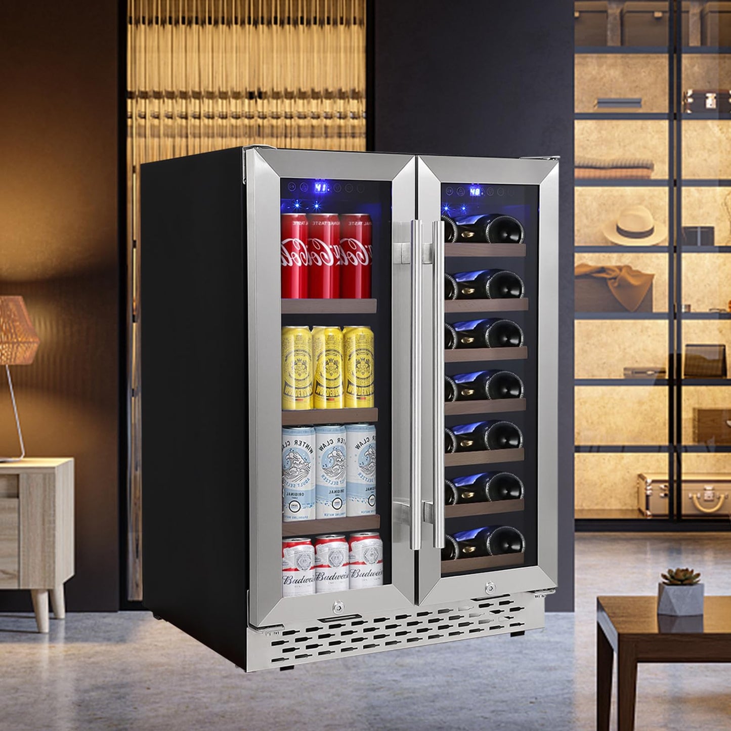Garvee Wine and Beverage Refrigerator 24 Inch Dual Zone Wine Cooler with 40 Bottles Wine Capacity, 120L Built-in and Freestanding,with Independent Temperature Control,Upgraded Compressor,Quiet