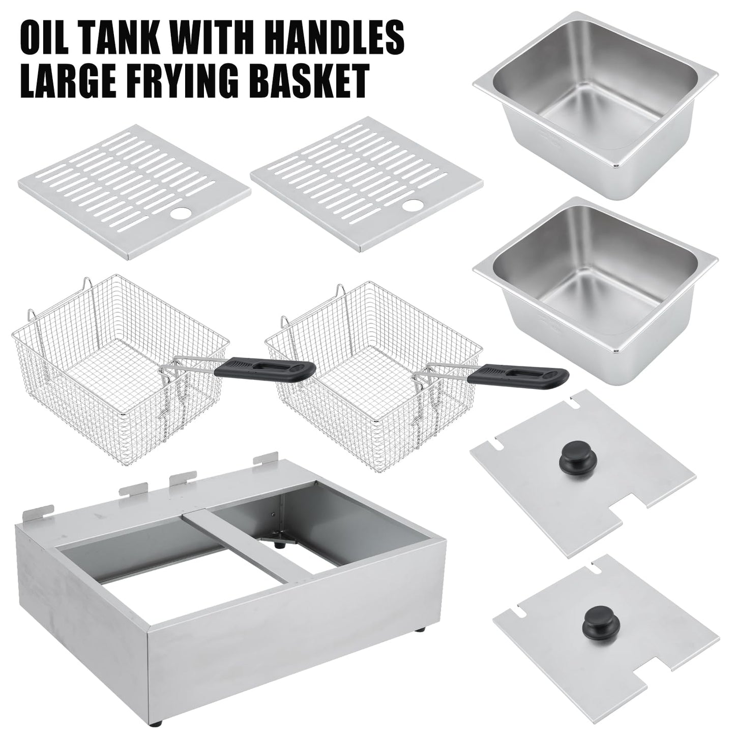 Garvee 12L x2 3600W Commercial Deep Fryer - 24L Dual Tank Oil Capacity with 2 Baskets (110V)