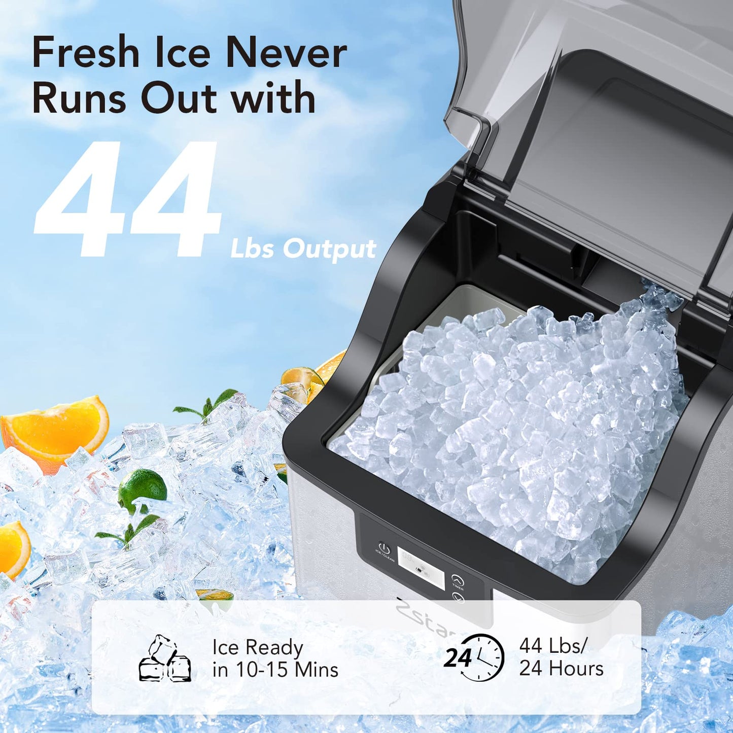 Garvee 44lbs/24H Ice Maker Countertop with Soft Chewable Pellet Ice Stainless Steel Ice Machine with Self-Cleaning for Home RV Office