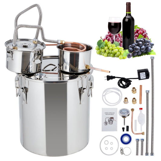 Garvee 13.2Gal(3 Pots) Alcohol Distiller, Stainless Steel Kit with Copper Tube/Circulating Pump for Home Brewing Whisky, Wine, Brandy