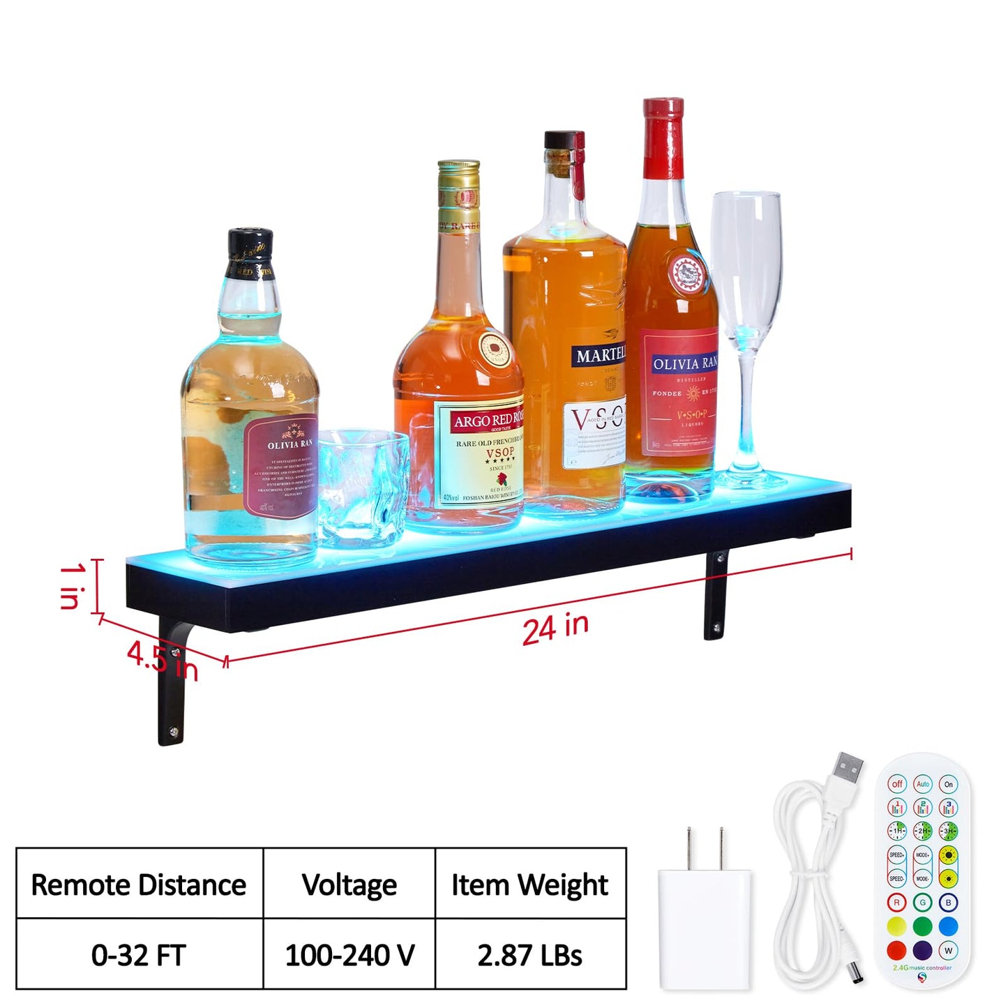 Garvee LED Lighted Liquor Bottle Display Shelf - 1-Step, 24-Inch, Remote & App Control, Acrylic with Wine Holder Slots, Multi Functional Wine Rack