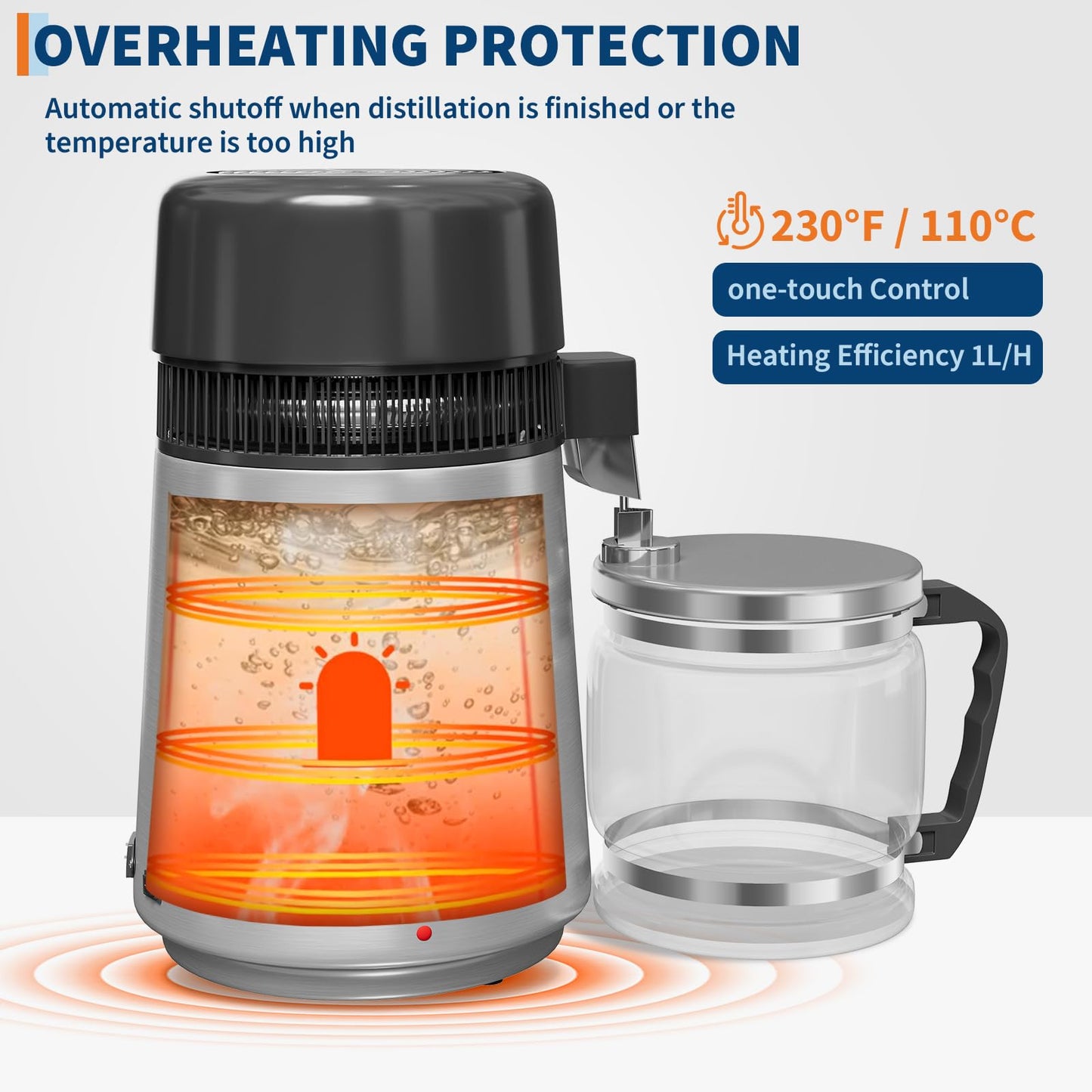 Garvee 4L Distilled Water Maker 750W Stainless Steel Home Countertop Water Distiller Pure Water