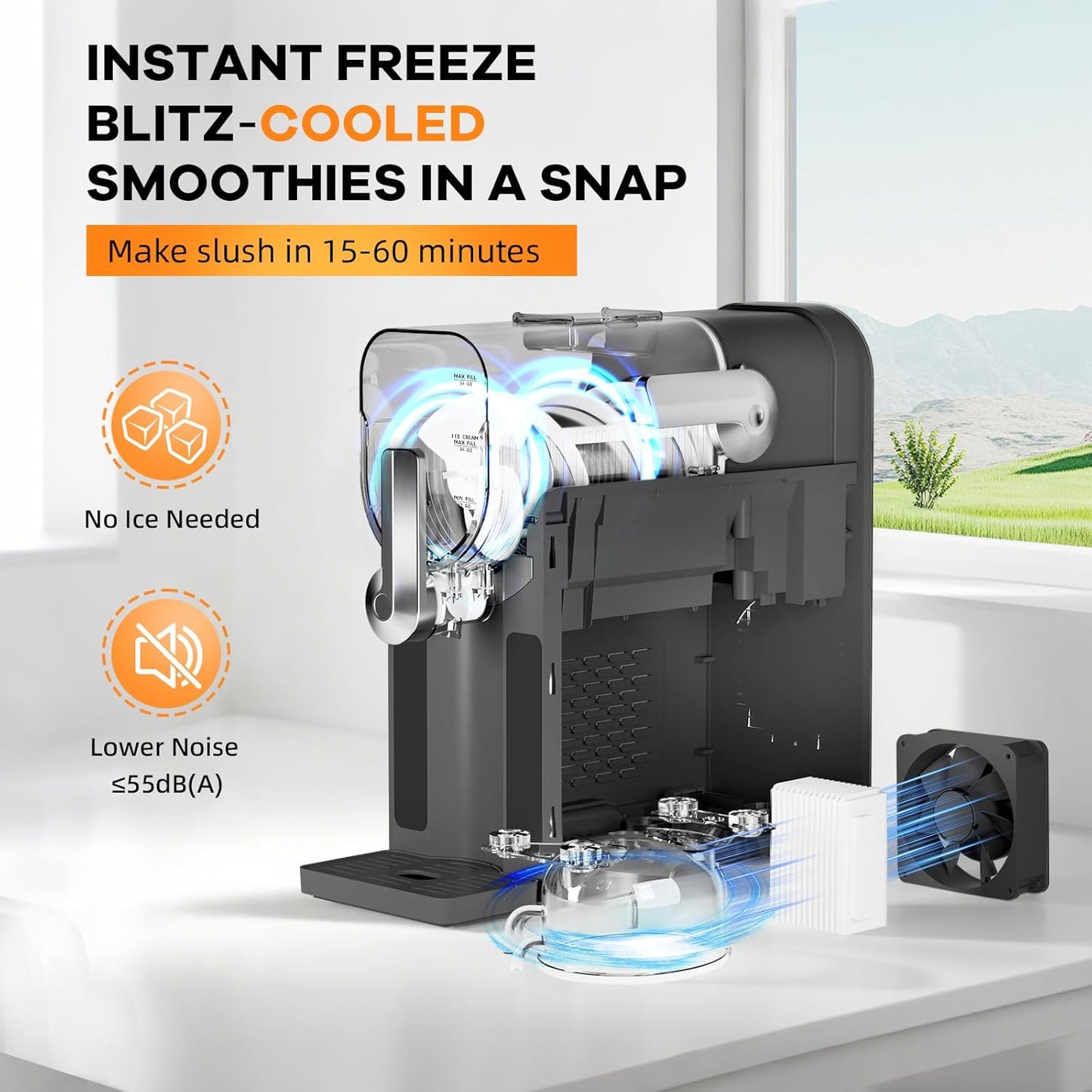 GARVEE Slushie Machine for Home No Ice Needed, Frozen Drink Maker with LED Display & 6 Pre-Set Programs, 70 oz Large Capacity for Frozen Margaritas/Frappés/Ice Cream, Quiet Compressor Slushy Machine