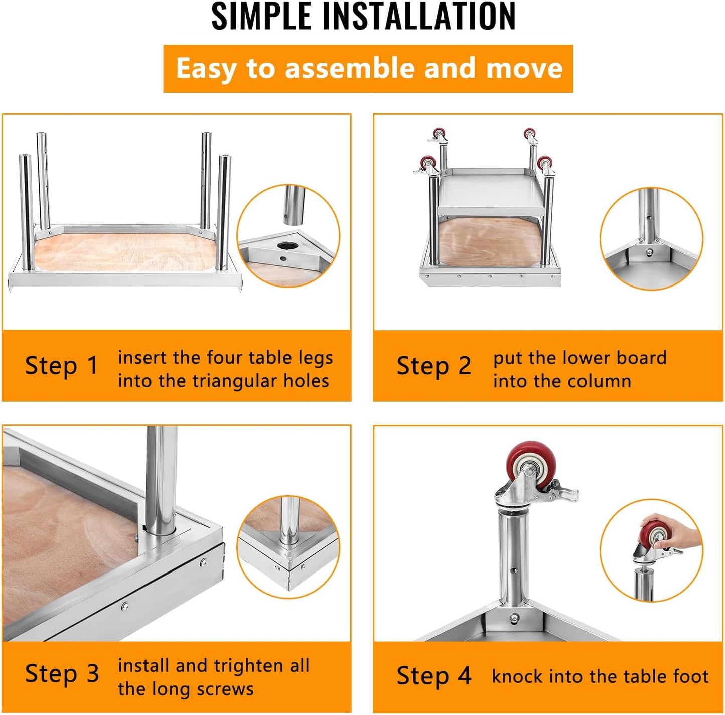 GARVEE 24"L x 24"W x 29"H Stainless Steel Equipment Grill Stand Table - 1000 lbs Top Shelf, 220 lbs Bottom Shelf, 2" Edge Baffle, with Wheels for Home, Hotel, and Commercial Kitchens