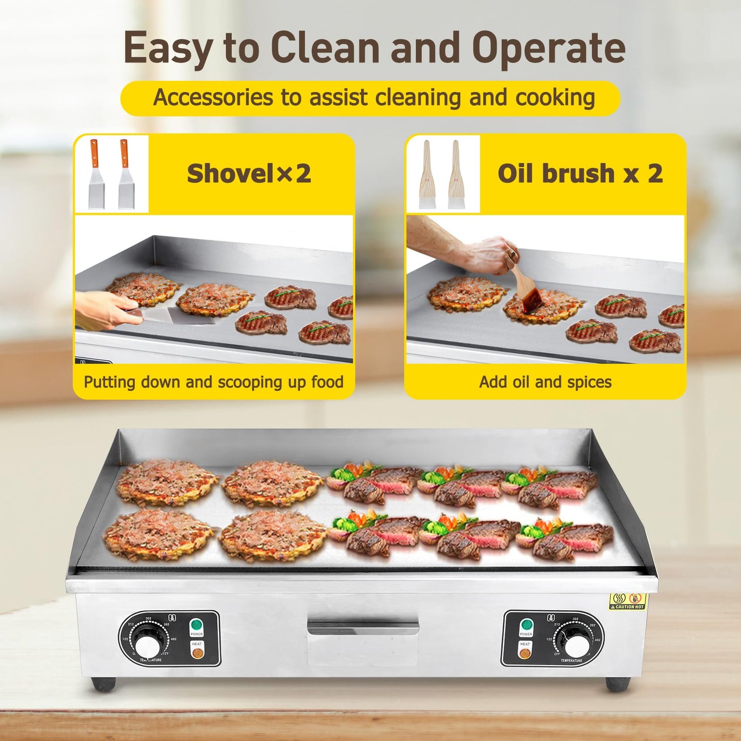 Garvee 30-Inch Commercial Electric Grill 3000 Watts Non-Stick Stainless Steel Adjustable Temp 122°F-572°F for Home & Restaurant(NO PLUG)