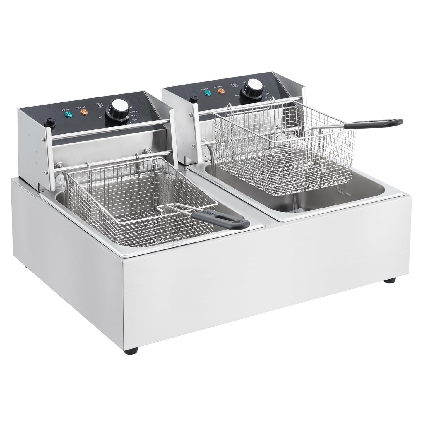 Garvee 12L x2 3600W Commercial Deep Fryer - 24L Dual Tank Oil Capacity with 2 Baskets (110V)