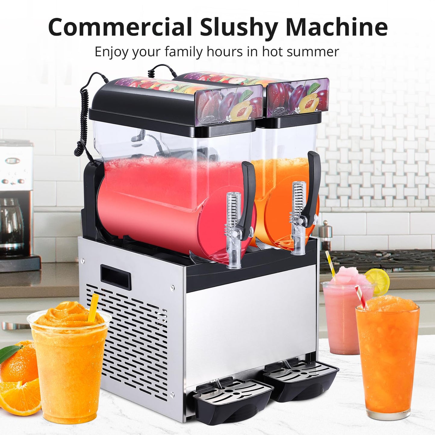 Garvee 30L Commercial Slushy Machine 700W Stainless Steel Self-Cleaning Produces 120 Cups/Hour for Margaritas Smoothies Cocktails Homes Coffee Shops Restaurants