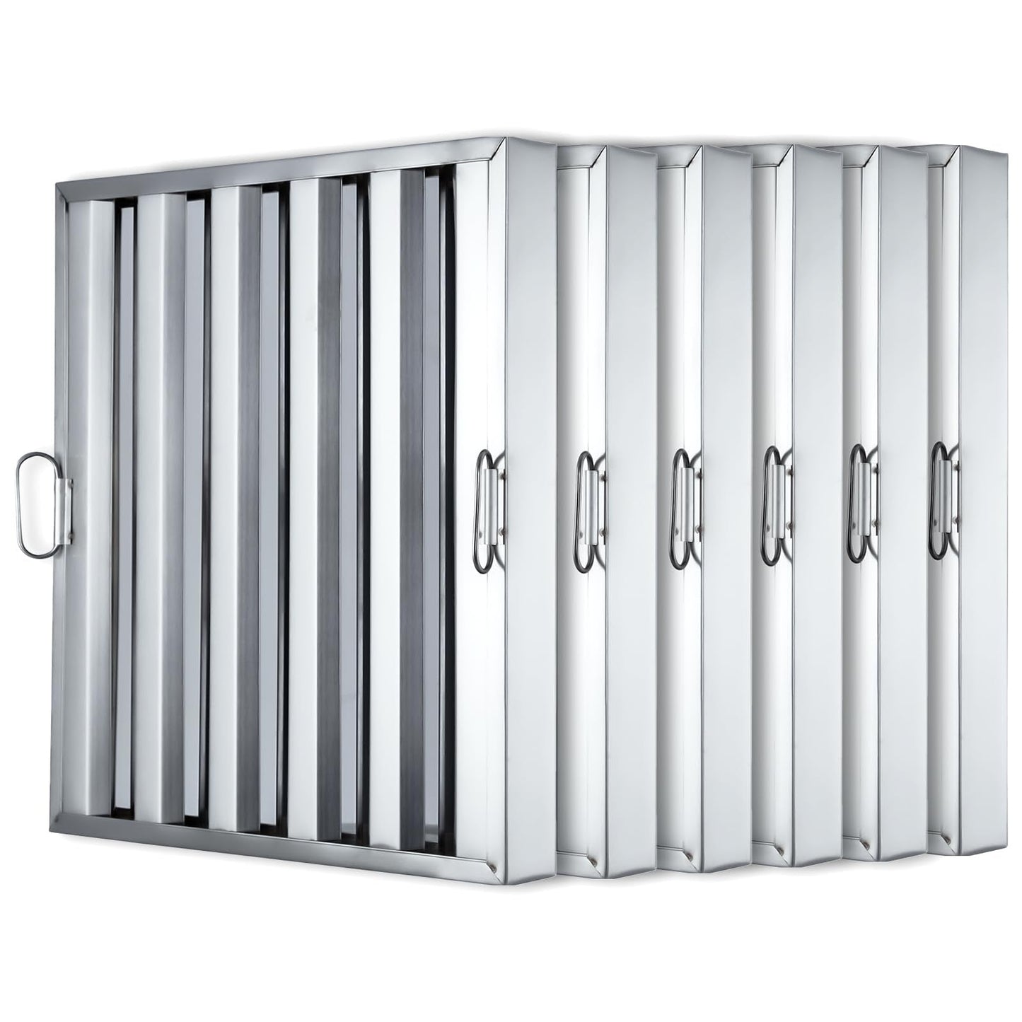 Garvee Commerical Hood Filters 19.5W x 15.5H Inch, 430 Stainless Steel 5 Grooves, Range Hood Filters for Restaurant Kitchen Exhaust Hoods, Pack of 6
