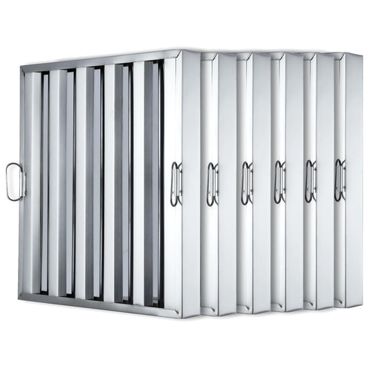 Garvee Commerical Hood Filters 19.5W x 15.5H Inch, 430 Stainless Steel 5 Grooves, Range Hood Filters for Restaurant Kitchen Exhaust Hoods, Pack of 6