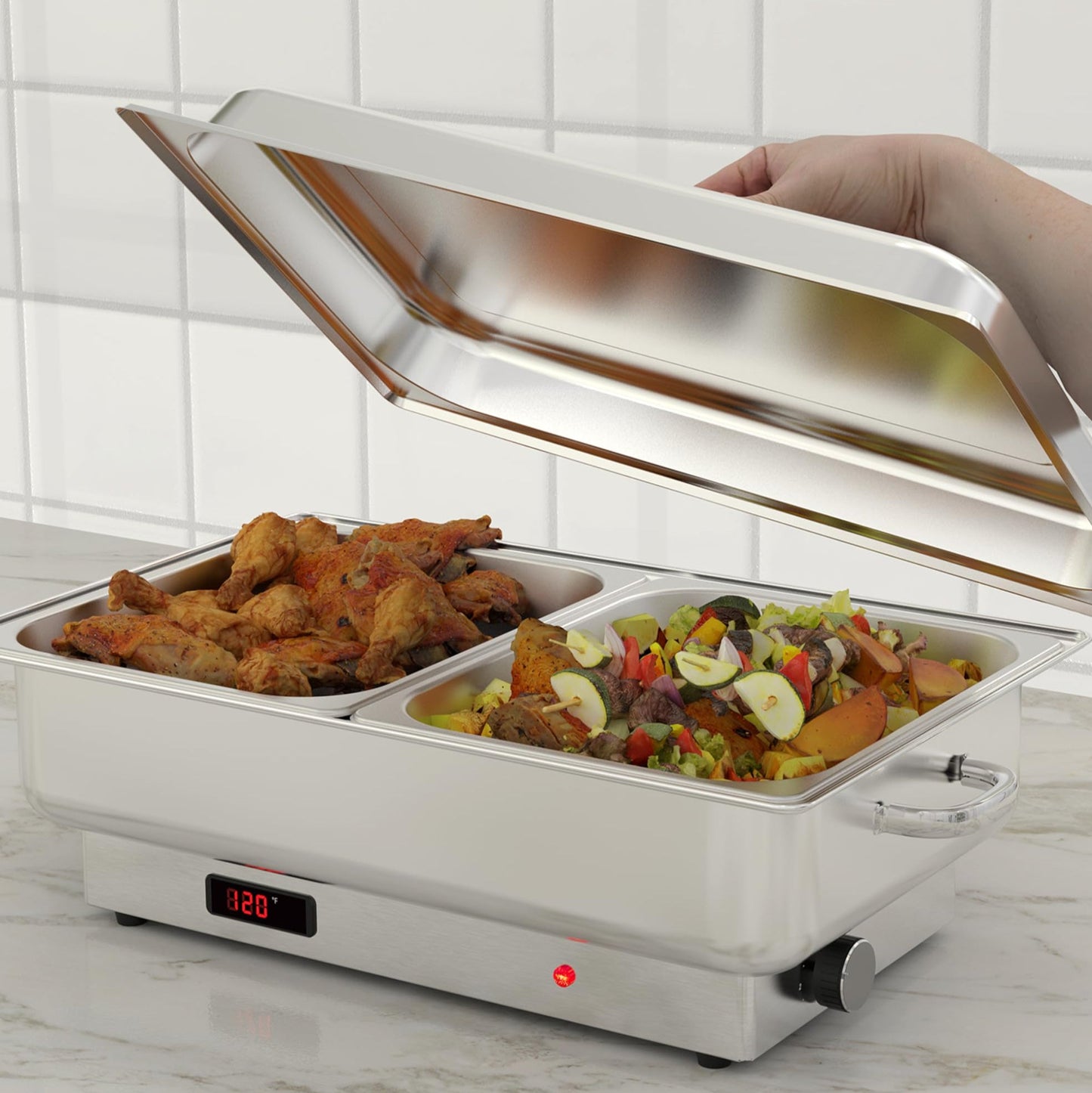 Garvee 2 Pack Electric Chafing Dish Buffet Set, 2 x 4.5QT Food Servers and Warmers, Stainless Steel Commercial Catering Food Warmers with Temperature Control Display for Weddings, Parties and Festivals