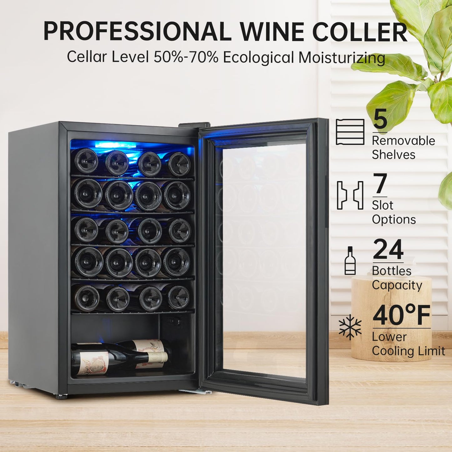 Garvee 24 Bottle Wine Fridge, Wine Cooler with 40~61°F Digital Temperature Adjustment, Freestanding Wine Refrigerator for Red, White and Champagne