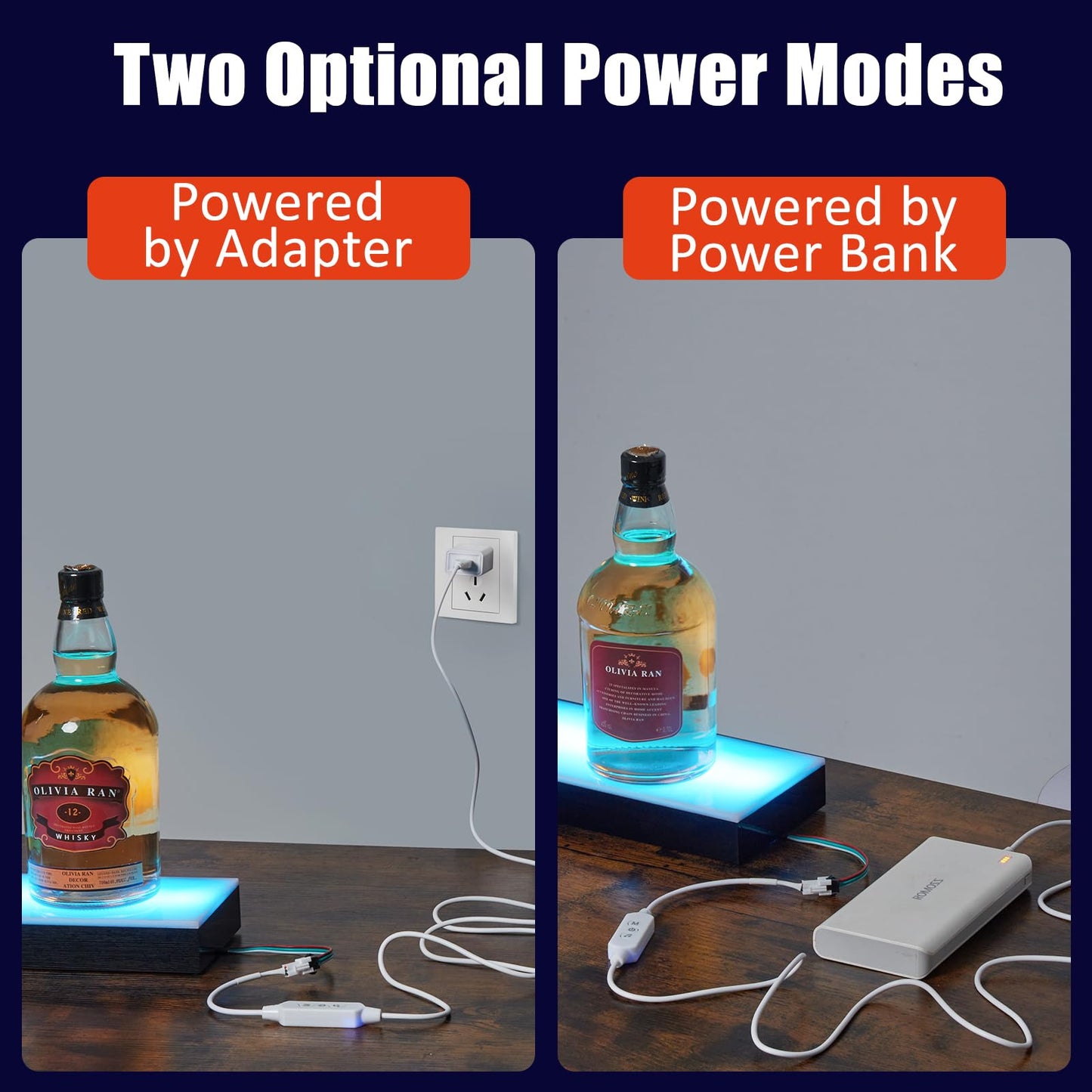 Garvee LED Lighted Liquor Bottle Display Shelf - 1-Step, 24-Inch, Remote & App Control, Acrylic with Wine Holder Slots, Multi Functional Wine Rack