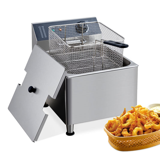 Garvee 11.6QT Electric Deep Fryer w/Basket & Lid, 11L Countertop Kitchen Frying Machine, Temperature Adjustable Stainless Steel French Fryer for French Fries Donuts Onion Rings 5000W