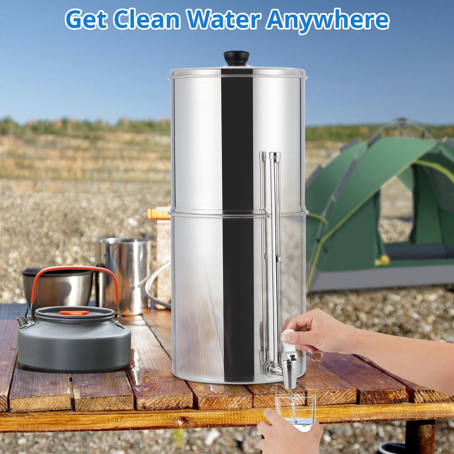 Garvee 2.25G Stainless-Steel Gravity Water Filter System for Camping/Home - Medium Version