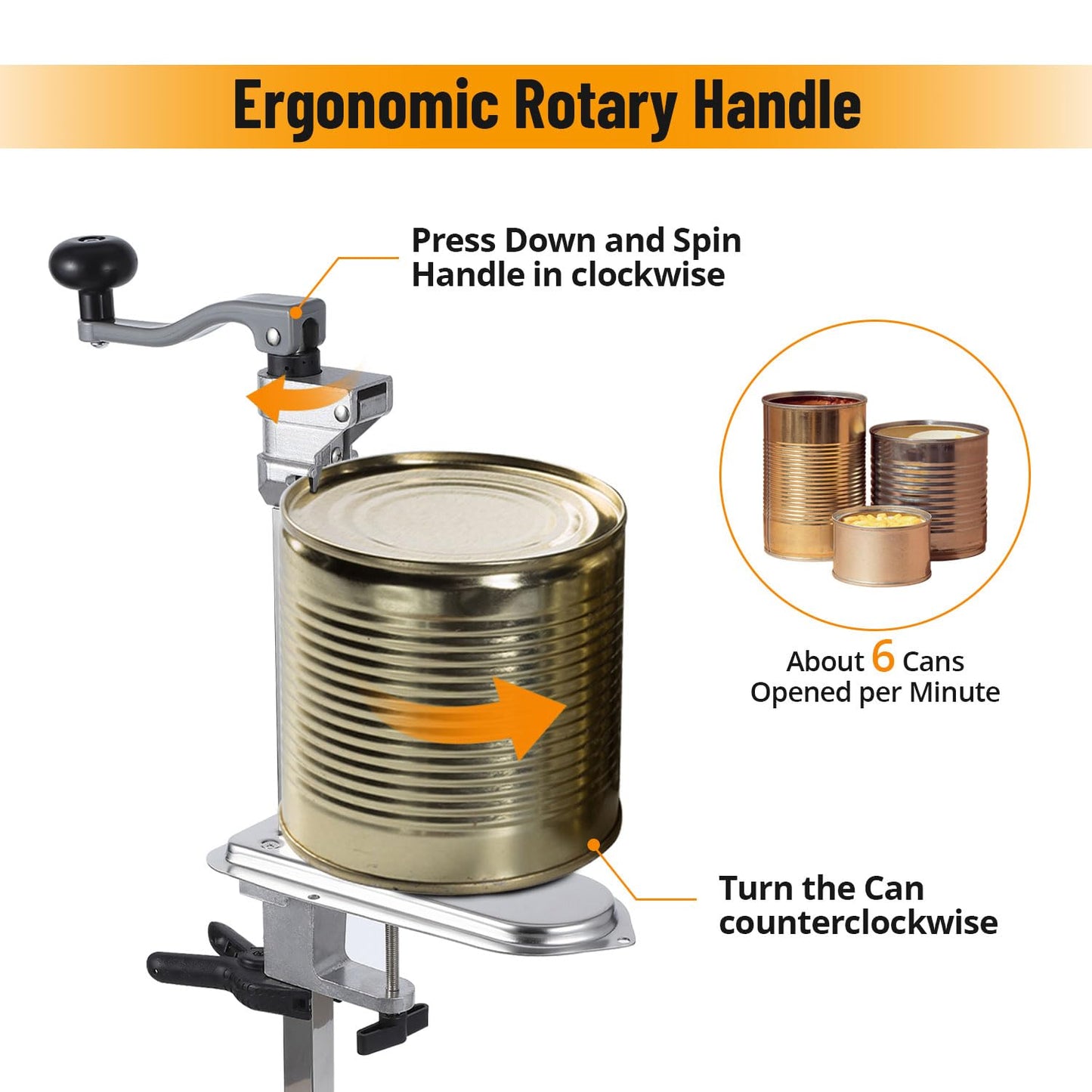 Garvee Manual Table Can Opener, Heavy-Duty Commercial Countertop Can Opener, Featuring Stainless Steel Blade and Plated Steel Base, for Opening Cans Up to 12 Inches In Size