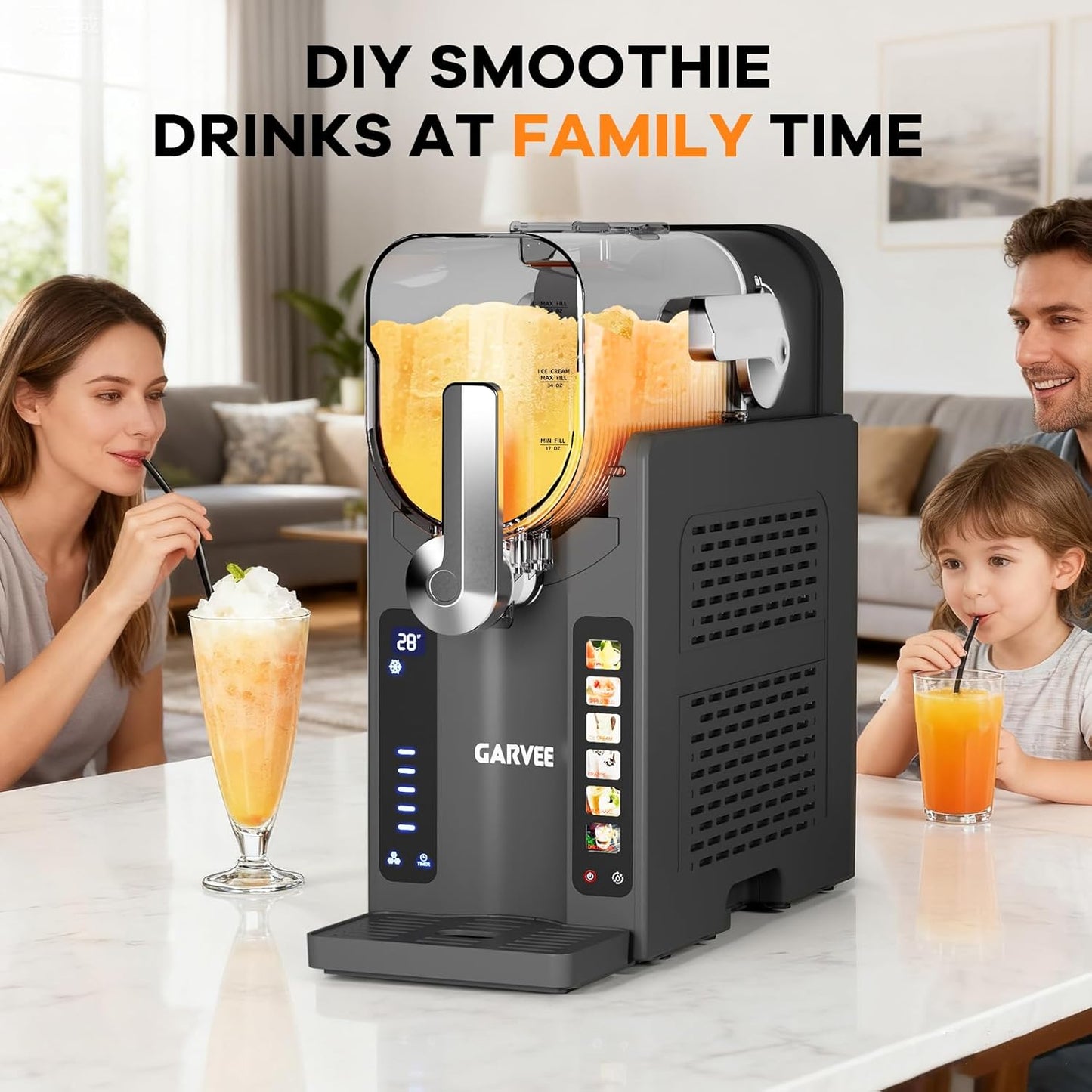 GARVEE Slushie Machine for Home No Ice Needed, Frozen Drink Maker with LED Display & 6 Pre-Set Programs, 70 oz Large Capacity for Frozen Margaritas/Frappés/Ice Cream, Quiet Compressor Slushy Machine