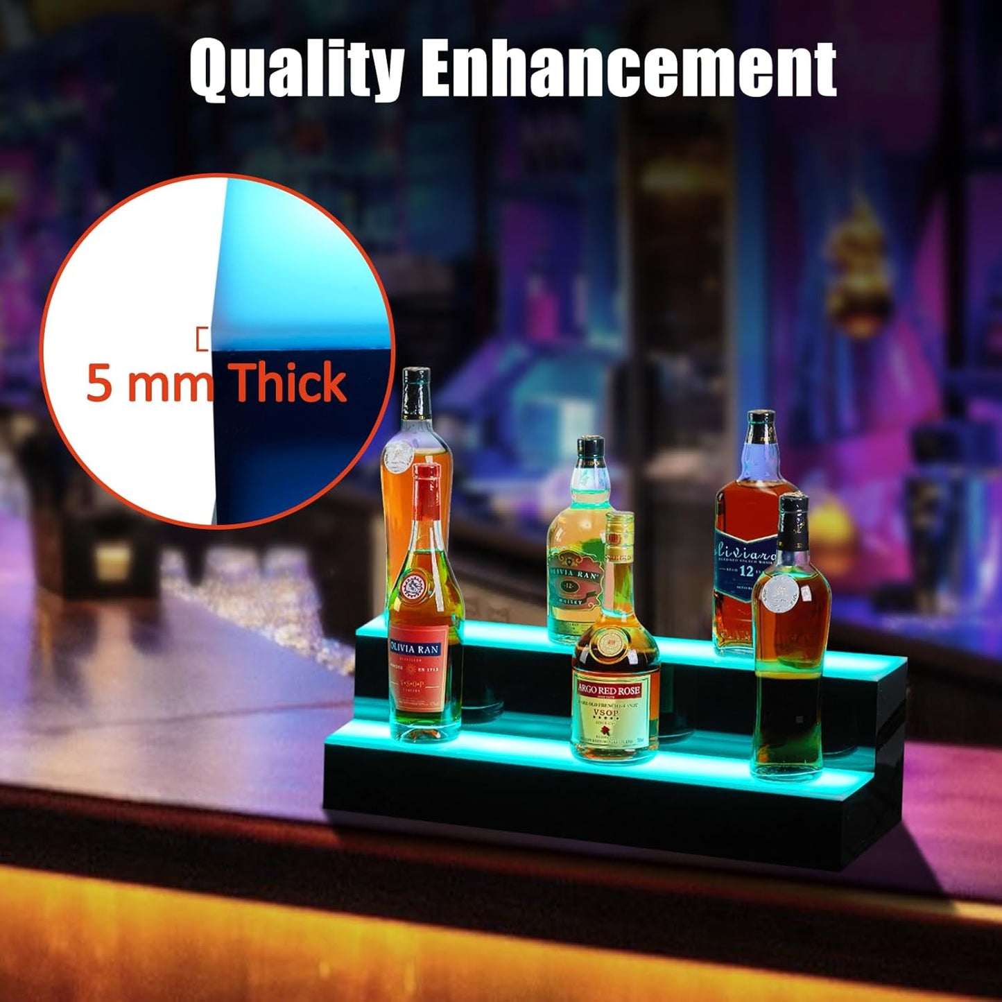 Garvee Led Lighted Liquor Bottle Shelf, 2 Tiers 40 Inches Led Bar Display Shelf With Remote & App Control, 16 Colors, 4 Modes, 1-8 H Timing, Bar Lights for Liquor Shelves