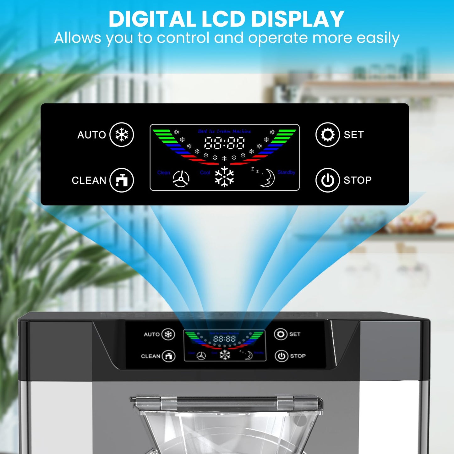 Garvee 2200W Commercial Hard Ice Cream Machine - 6.3Gal/H High Output, Self-Cleaning LCD Touch Screen for Cafes, Bubble Tea Shops & Restaurants (FDA Stainless Steel)