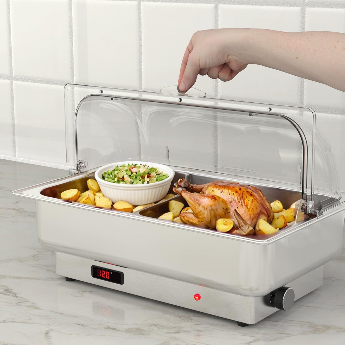 Garvee Electric Chafing Dishes 2 Pack Buffet Set 9 QT Full Size, NSF Stainless Steel Roll Top Catering Chafer Server Food Warmer with Cover for Party Wedding Banquet