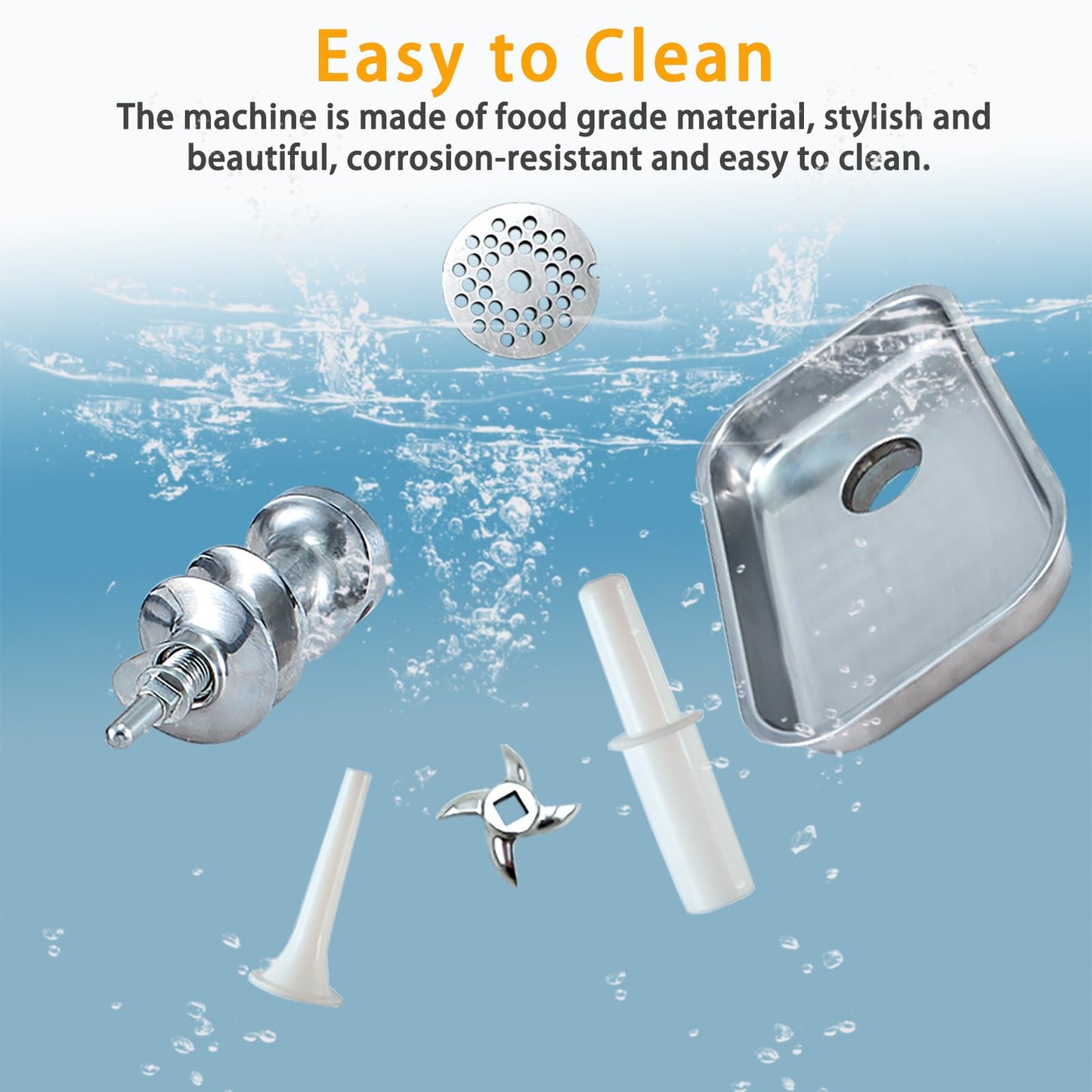 GARVEE Commercial Meat Grinder - 800W Max, Heavy-Duty Stainless Steel Electric Grinder, 265 lbs/H with 2 Blades, 2 Plates, and Sausage Stuffer Tube for Home Kitchen