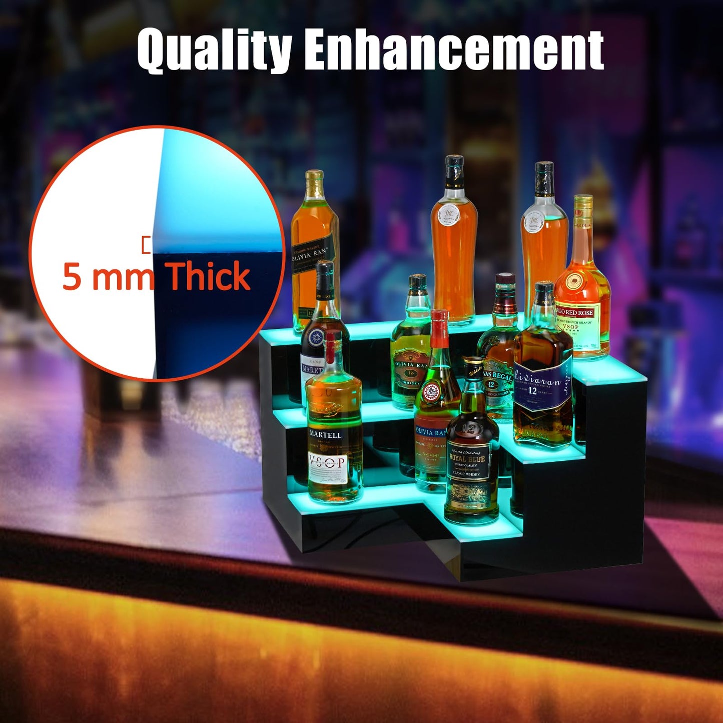 Garvee 24-Inch Smart LED Liquor Display Cabinet - App-Controlled L-Shaped Acrylic Shelf for Home Bar or Commercial Use | 180-Bottle Capacity