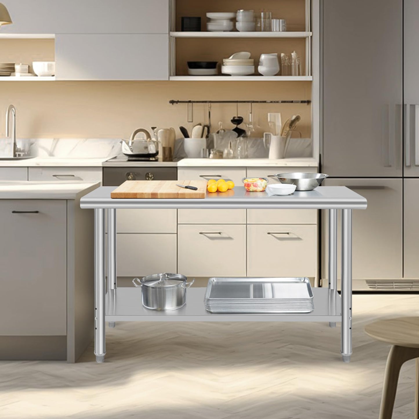 GARVEE 60"L x 24"W x 35"H Stainless Steel Prep Table - NSF Certified Heavy-Duty Commercial Table with Undershelf for Kitchen, Outdoor Cooking, Dining Room, Garage, and Laundry Room