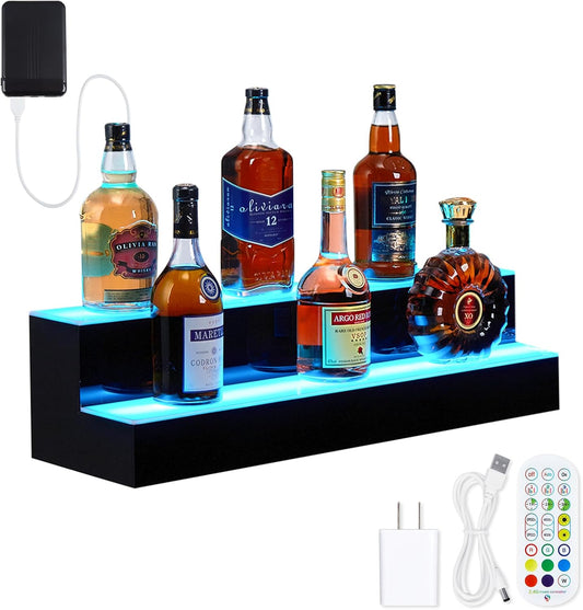 Garvee Led Lighted Liquor Bottle Shelf, 2 Tiers 40 Inches Led Bar Display Shelf With Remote & App Control, 16 Colors, 4 Modes, 1-8 H Timing, Bar Lights for Liquor Shelves
