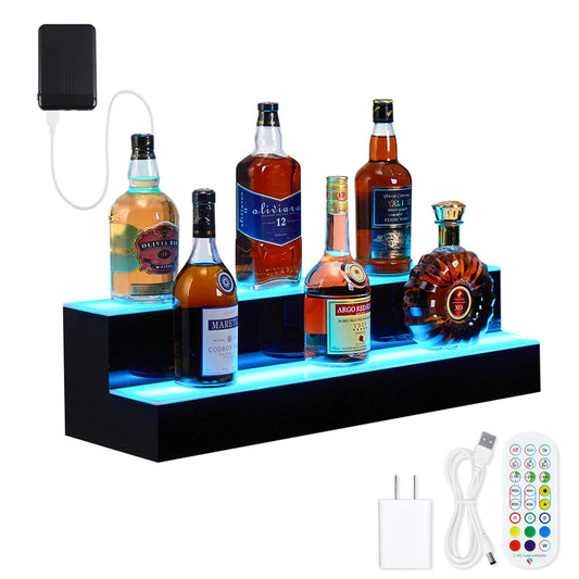 Garvee 24" LED Acrylic Bar Bottle Display Shelf - 2-Tier Commercial/Home Liquor Shelf with Remote & App Control, 20 Static Colors, USB-Powered