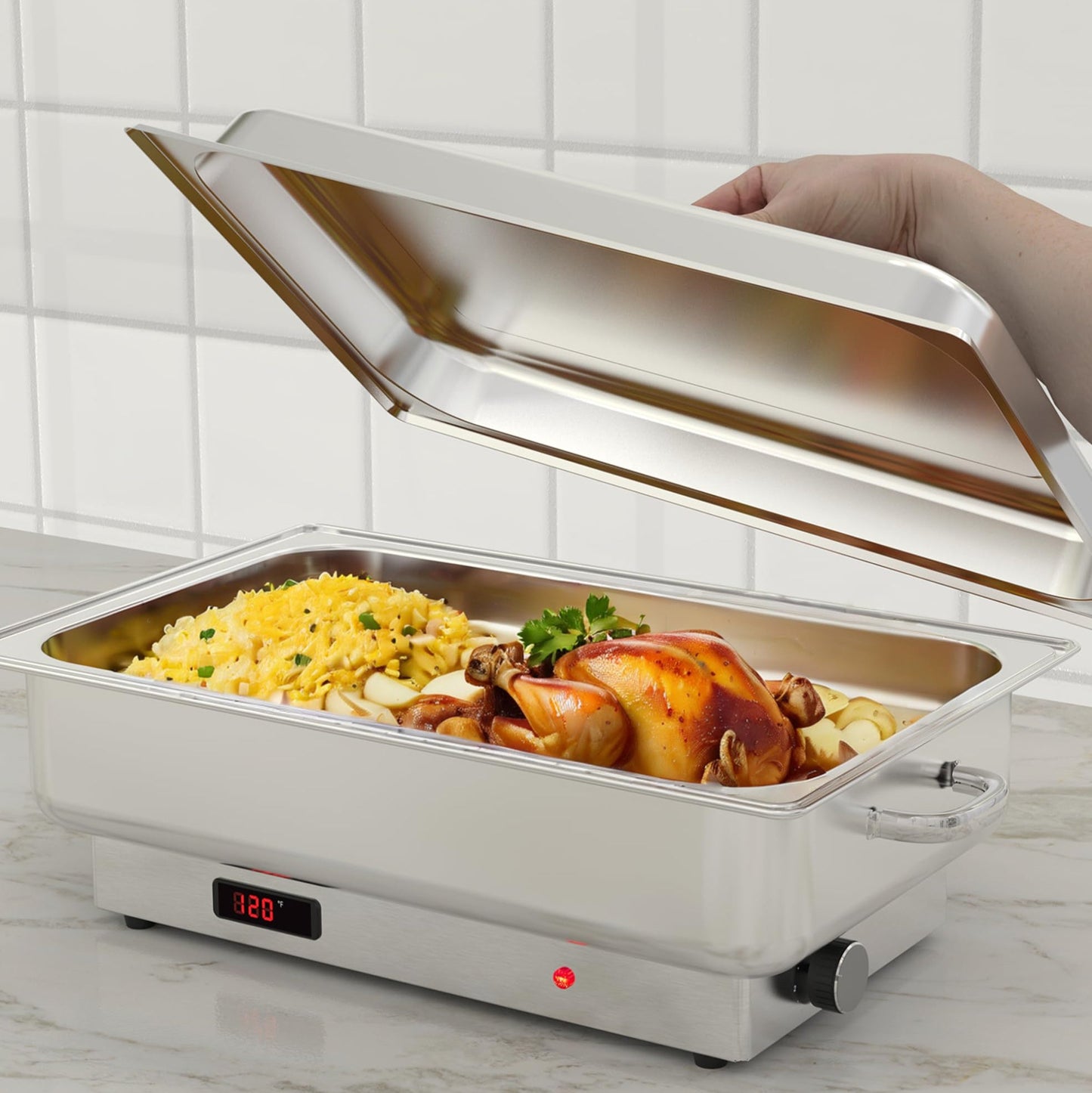 GARVEE 2-Pack Electric Chafing Dish Buffet Set - 9QT Stainless Steel Food Warmers with Temperature Control Display for Weddings, Parties & Catering Events