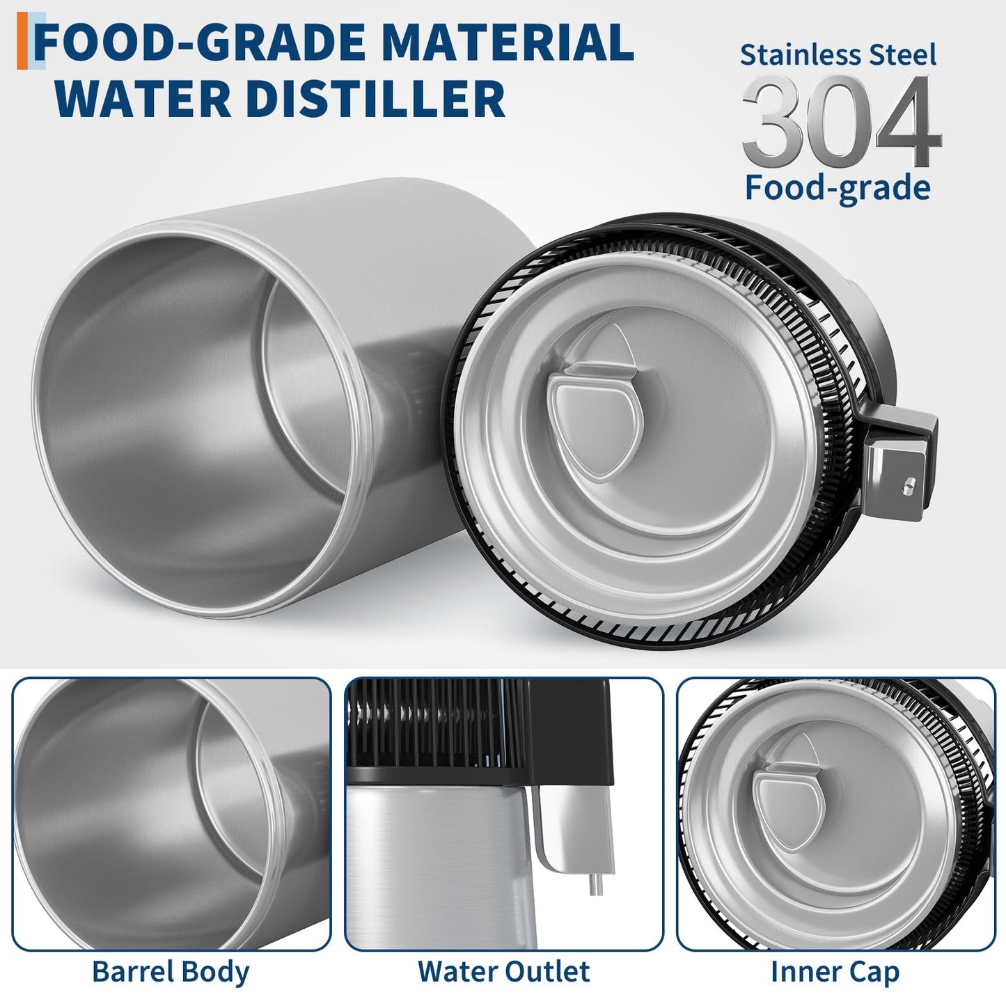 Garvee 4L Distilled Water Maker 750W Stainless Steel Home Countertop Water Distiller Pure Water