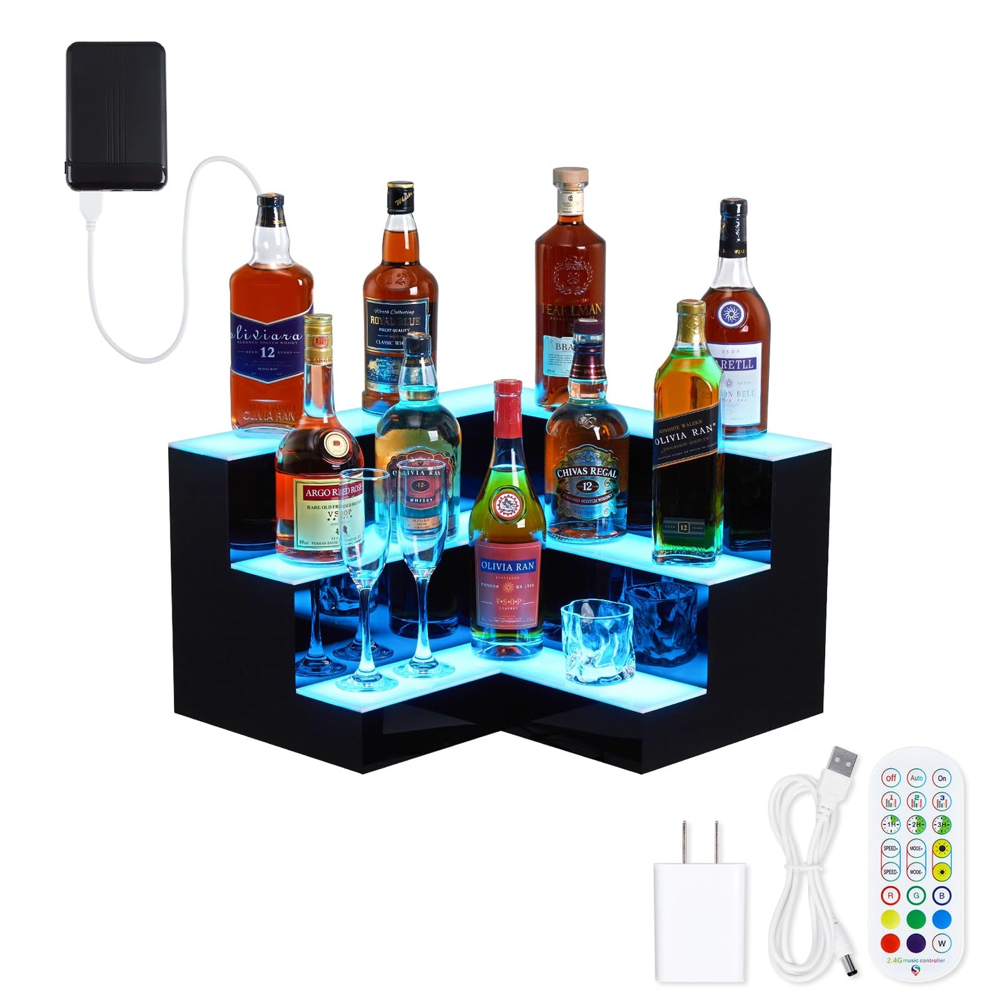 Garvee 24-Inch Smart LED Liquor Display Cabinet - App-Controlled L-Shaped Acrylic Shelf for Home Bar or Commercial Use | 180-Bottle Capacity