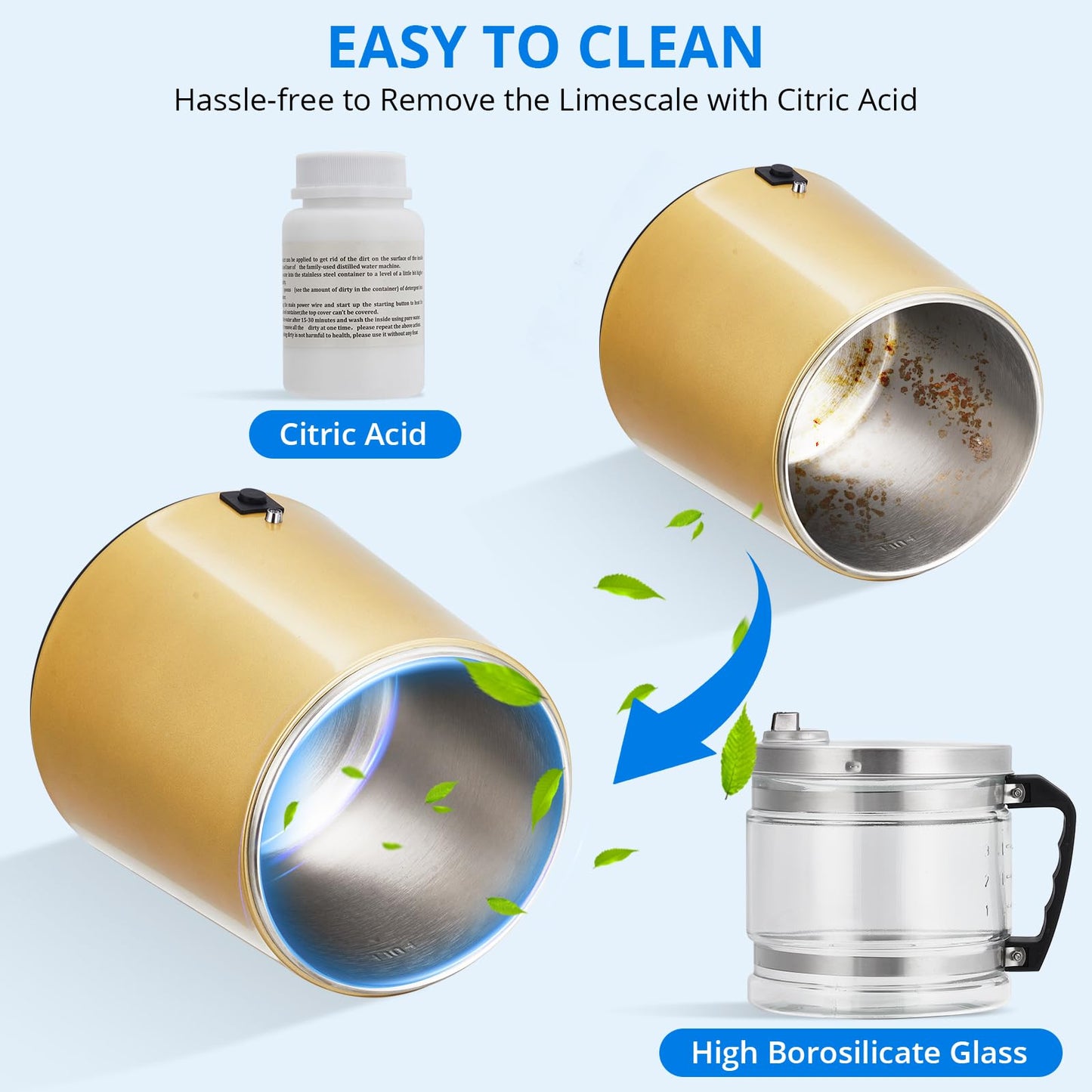 Garvee 4L Water Distiller Stainless Steel Distilled Water Purifier Countertop Home Use Golden