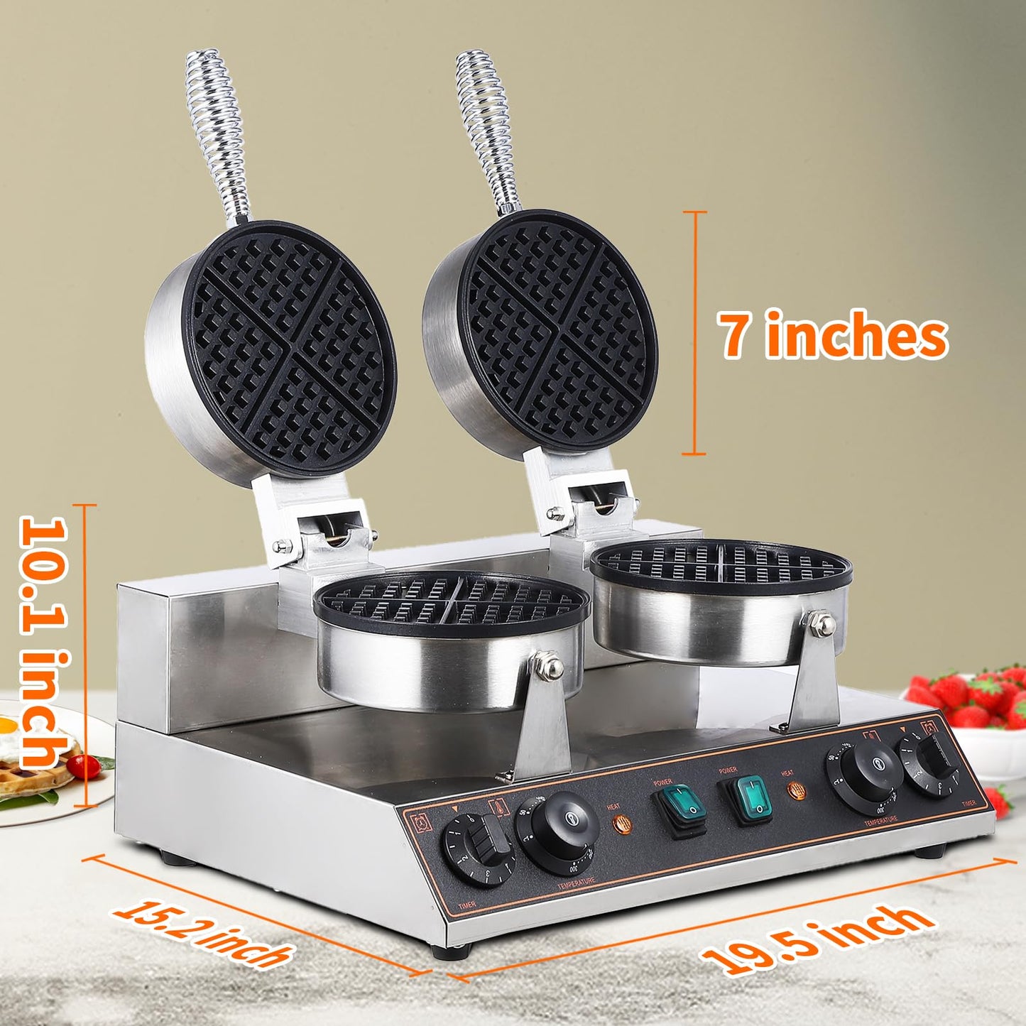 Garvee Commercial Electric Waffle Maker Stainless Steel Nonstick Mold for Restaurant, Bakeries, Snack Bar Use (110V 2400W)
