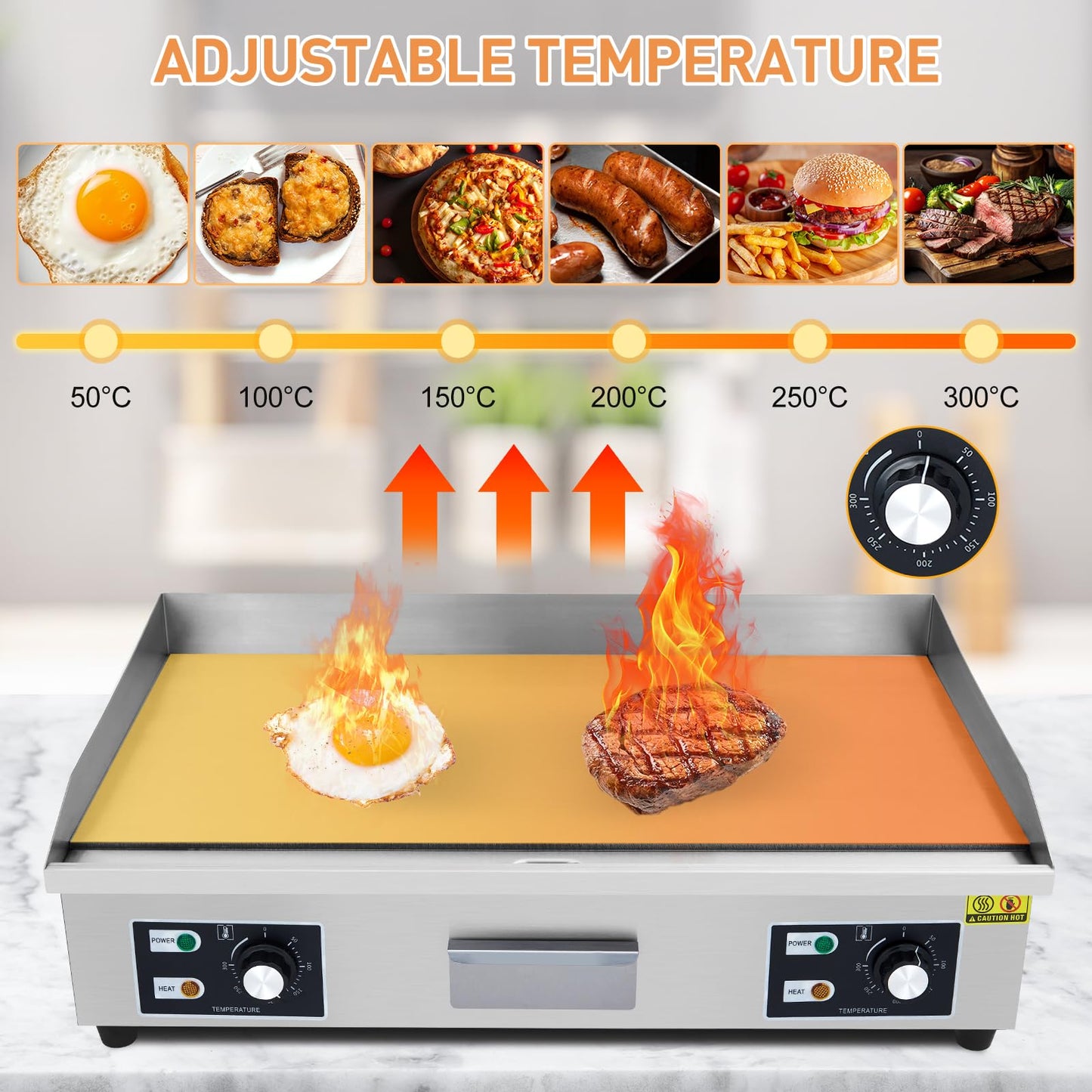 Garvee 29 Inch Commercial Electric Griddle Flat Top Grill Stainless Steel Teppanyaki Grill 3000W 110V Black