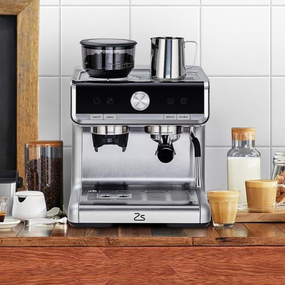 Garvee Espresso Coffee Machine with Grinder, 20 Bar Semi-Automatic Espresso Maker with Milk Frother Steamer Wand for Cappuccino, Latte, Macchiato, 2.8 L Water Tank, PID Temperature Control,Bright Silver