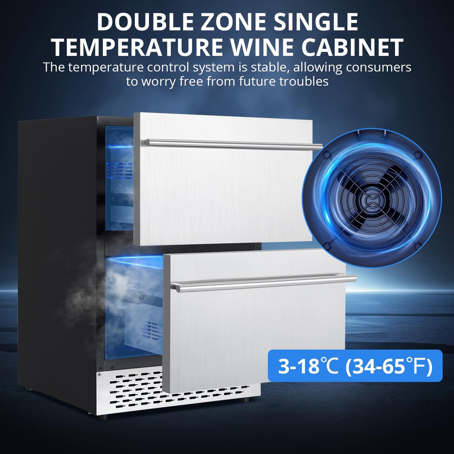 Garvee Under Counter Double Drawer Fridge - Dual Drawer Indoor/Outdoor Beverage Refrigerator, Stainless Steel, Weather-Proof Design, Freestanding or Built-In, Insulation for Home & Commercial Use.