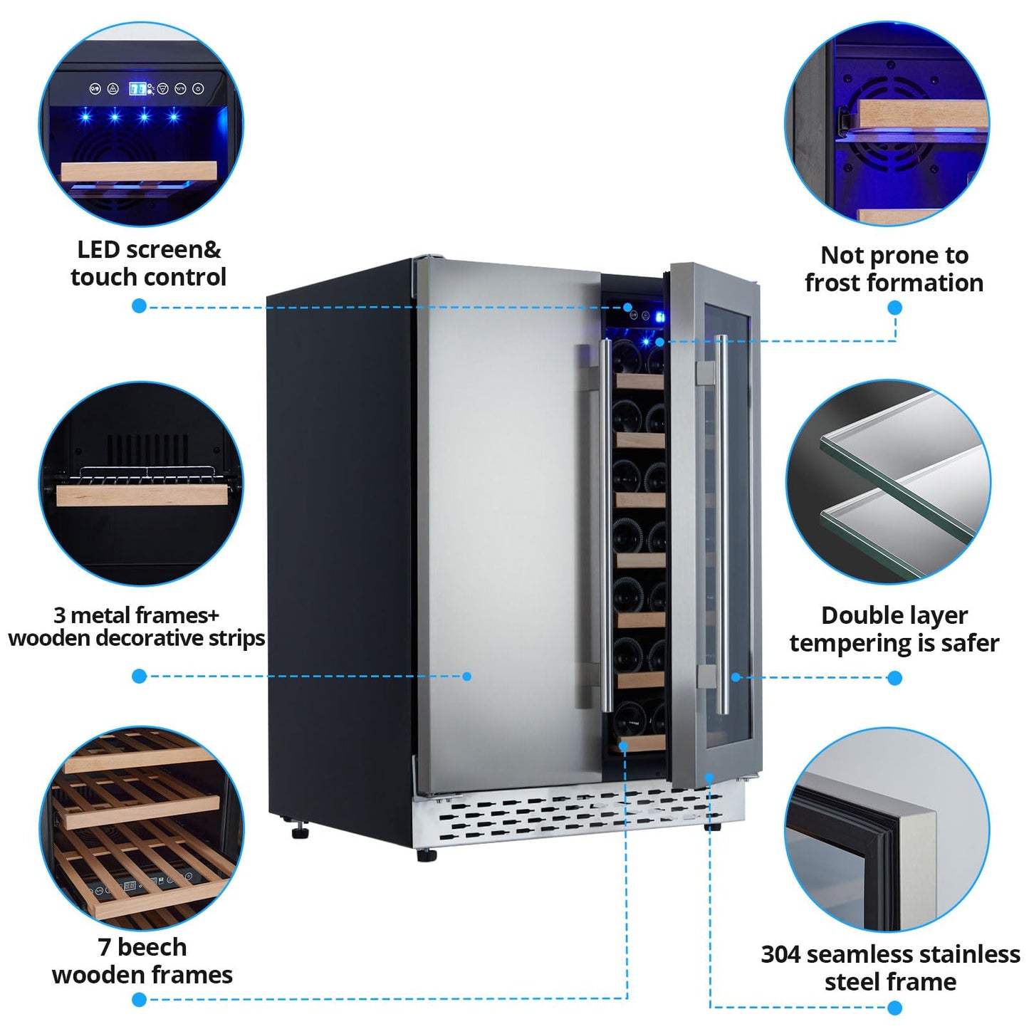 Garvee Beverage and Wine Cooler - Dual Zone, Built-in and Freestanding, Holds 54 Cans and 20 Bottles, Independent Temperature Control, Upgraded Quiet Compressor.